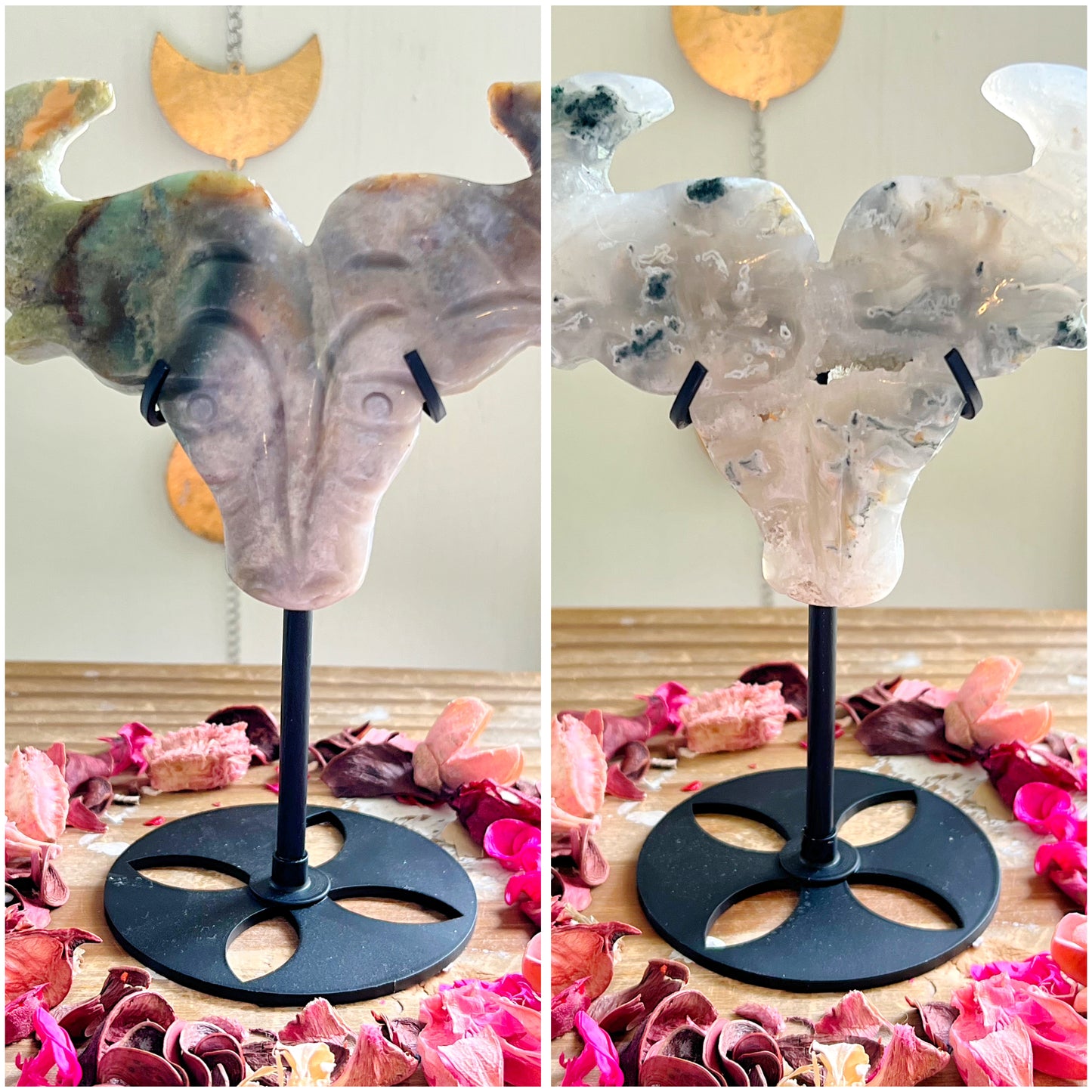 Moss Agate Bullheads on Stands