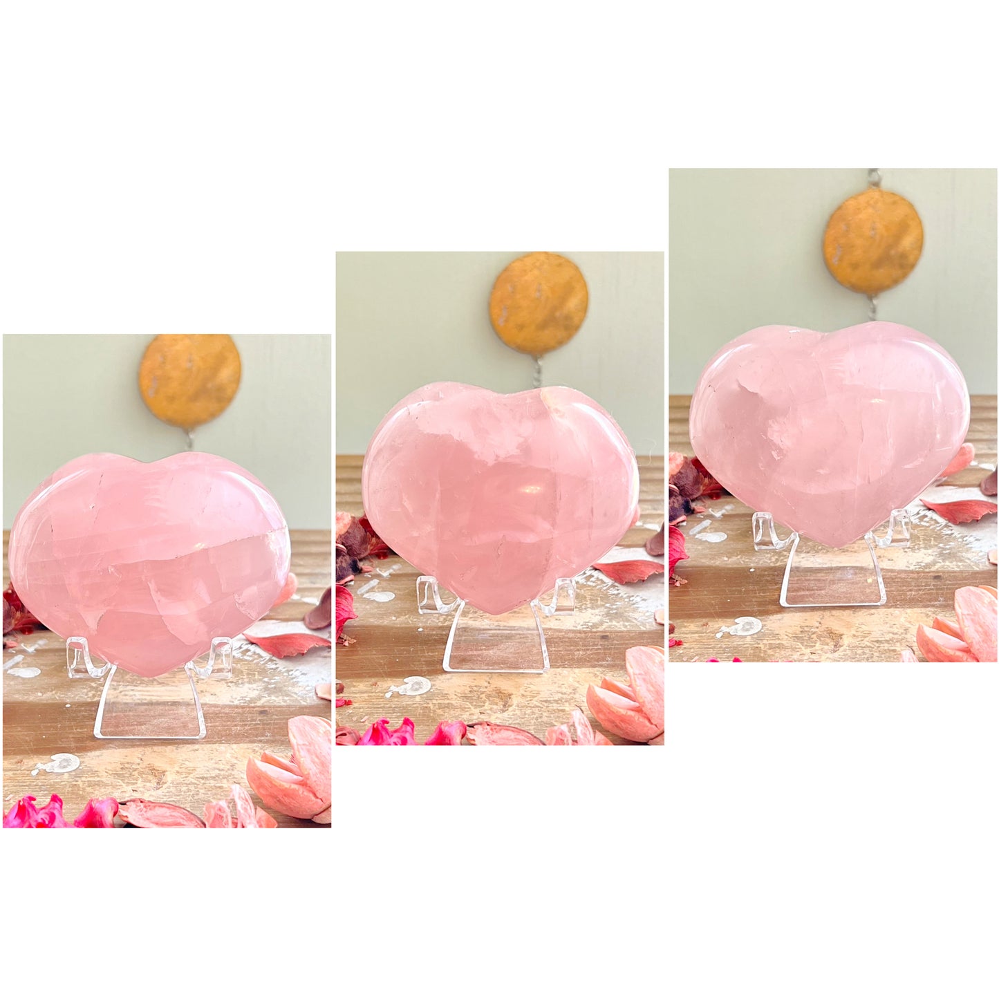 Star Rose Quartz Hearts On Stands