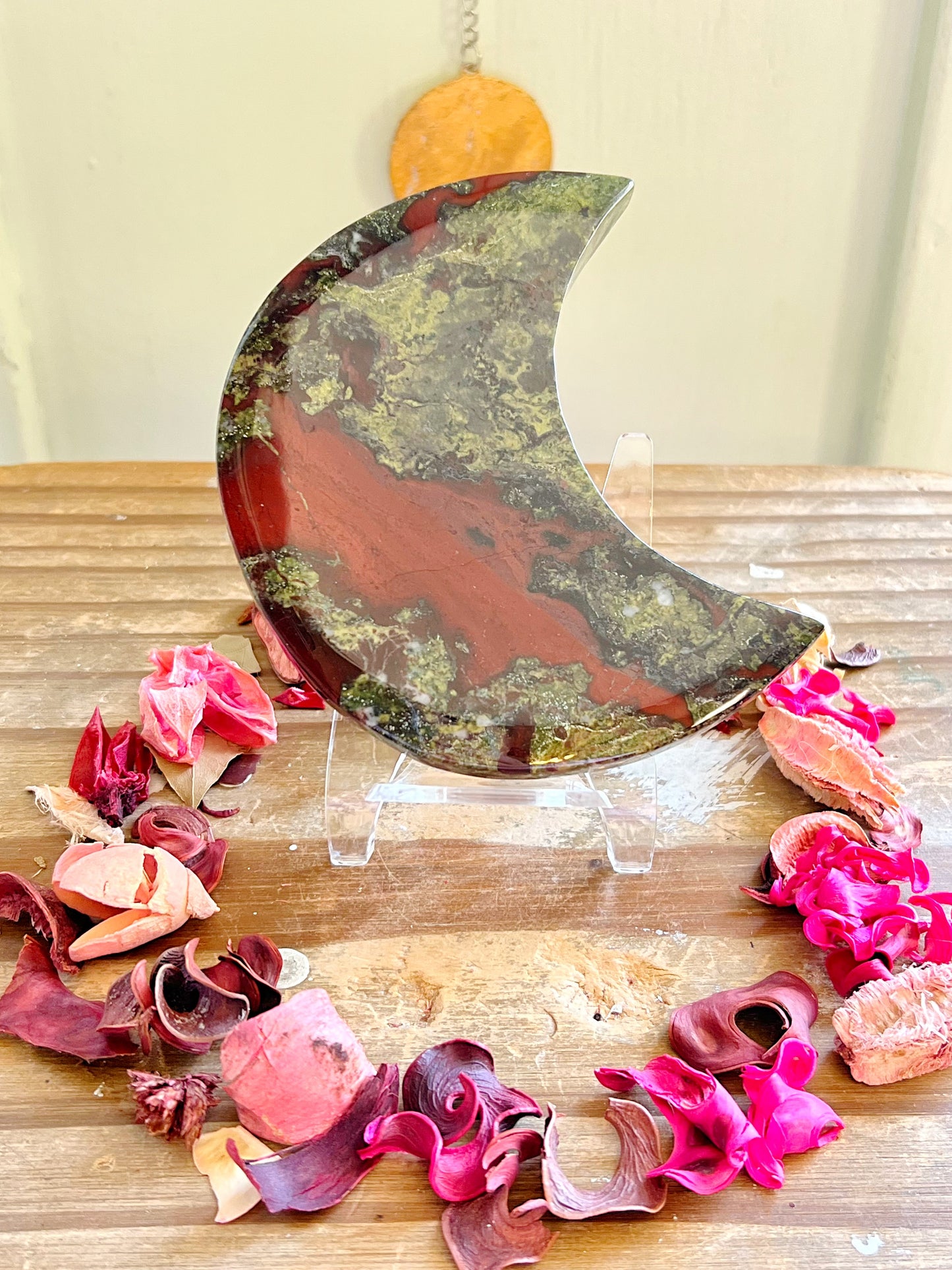Dragon Blood Jasper Moon on Stand