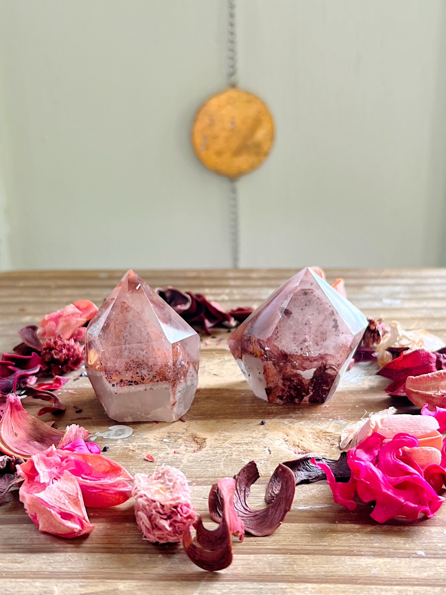 Red Phantom Quartz Half-Polished Points