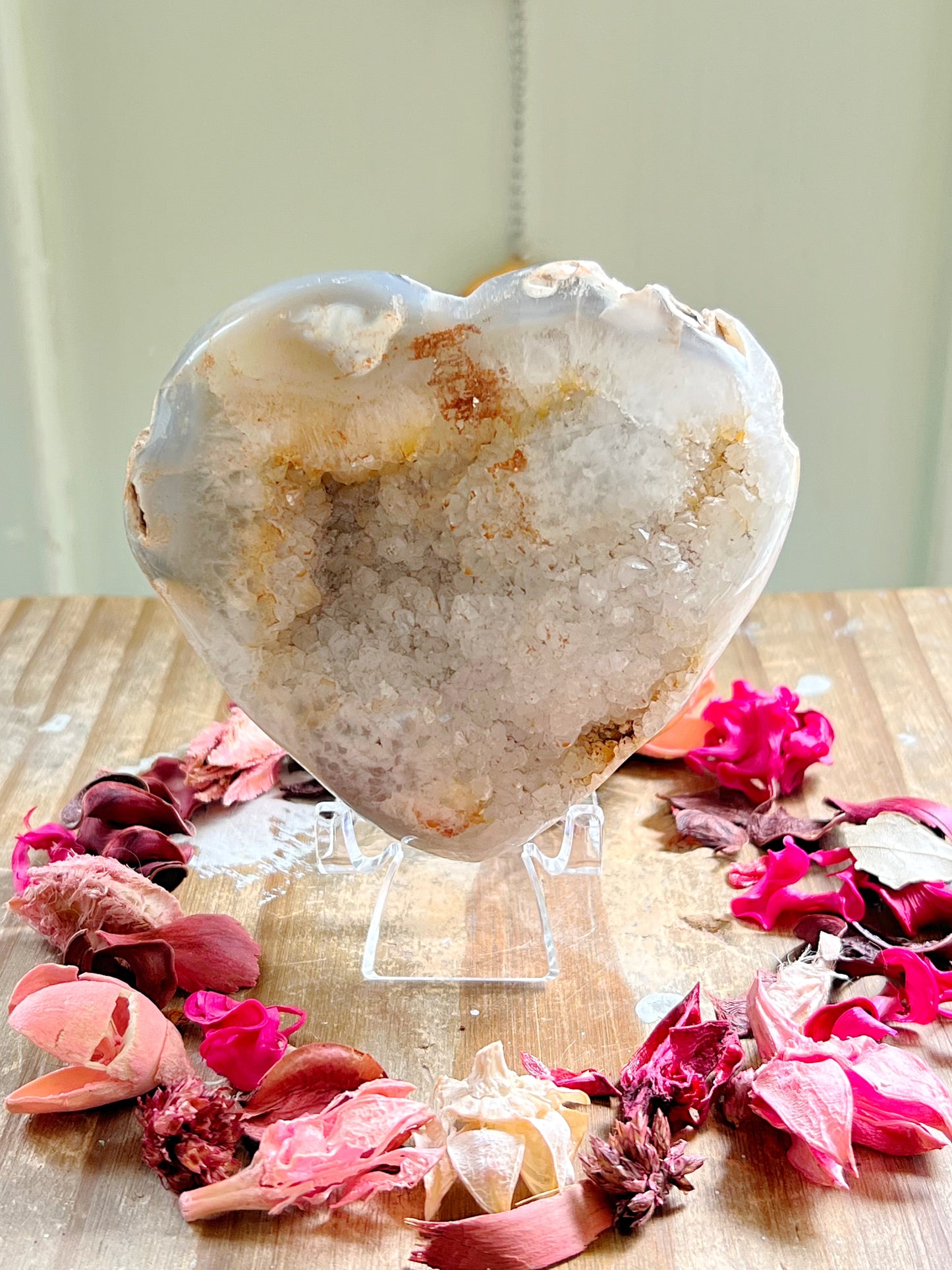 Druzy Orca Agate Heart on Stand