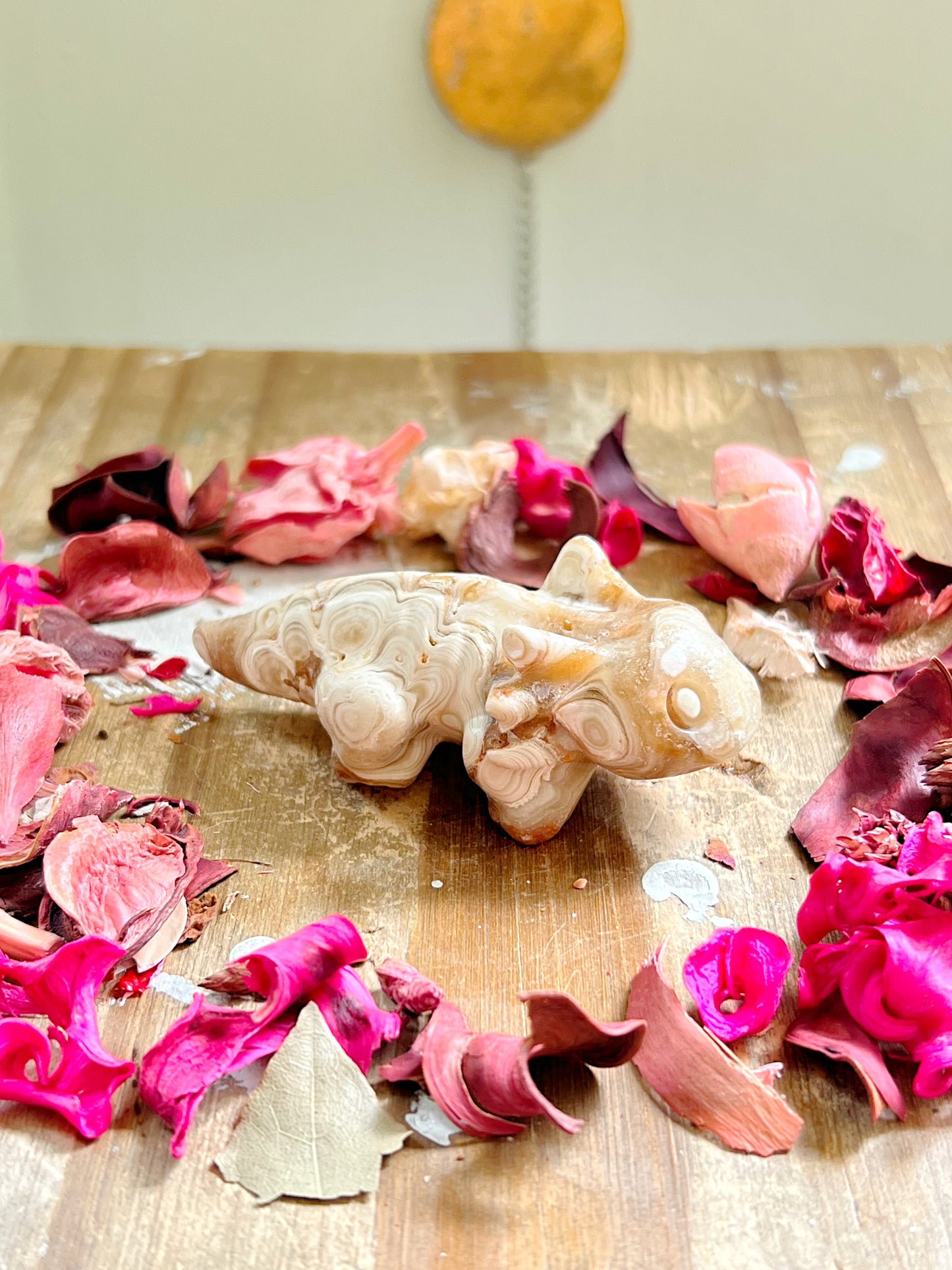 Amber Calcite Axolotl Carvings