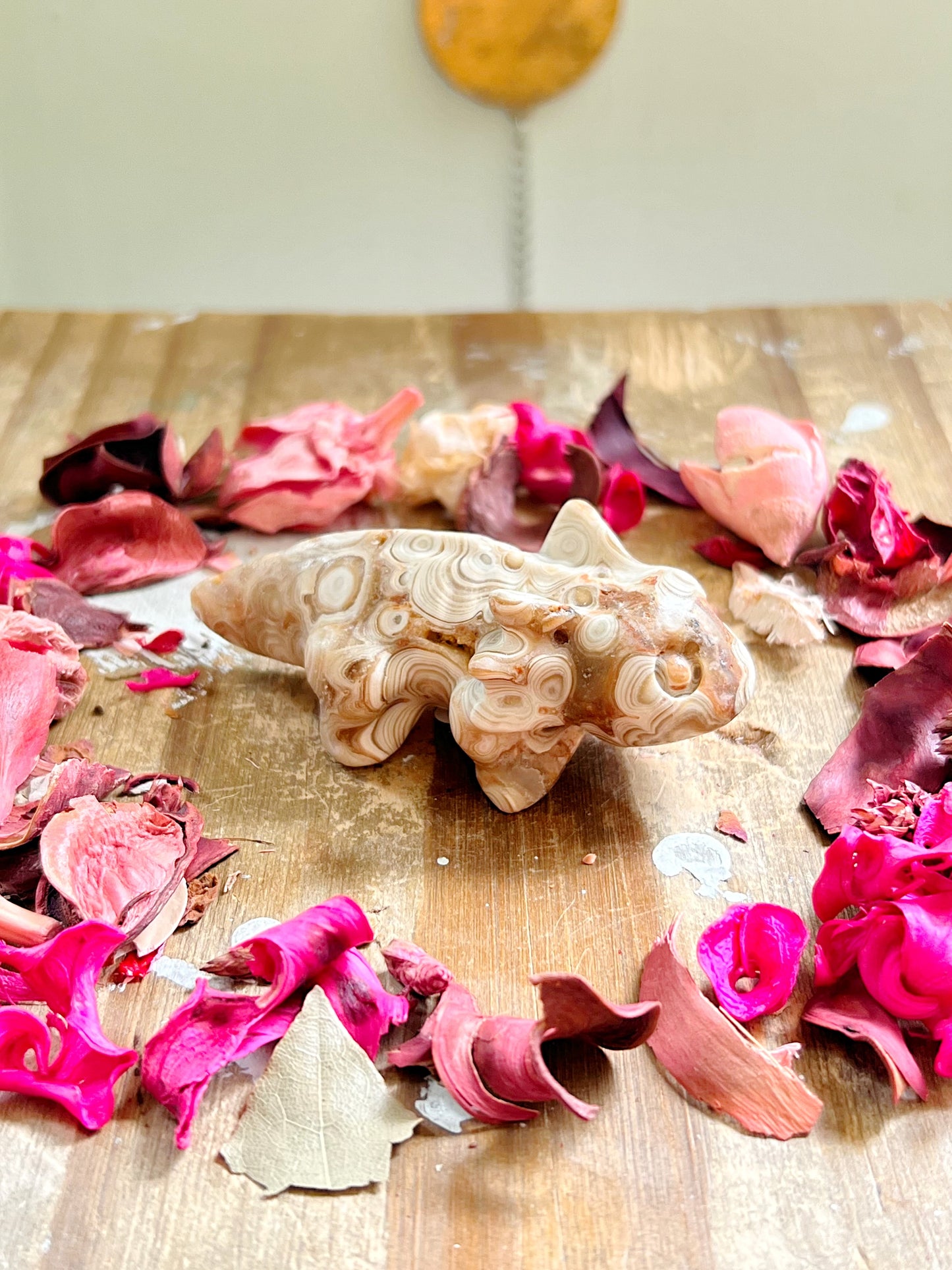 Amber Calcite Axolotl Carvings