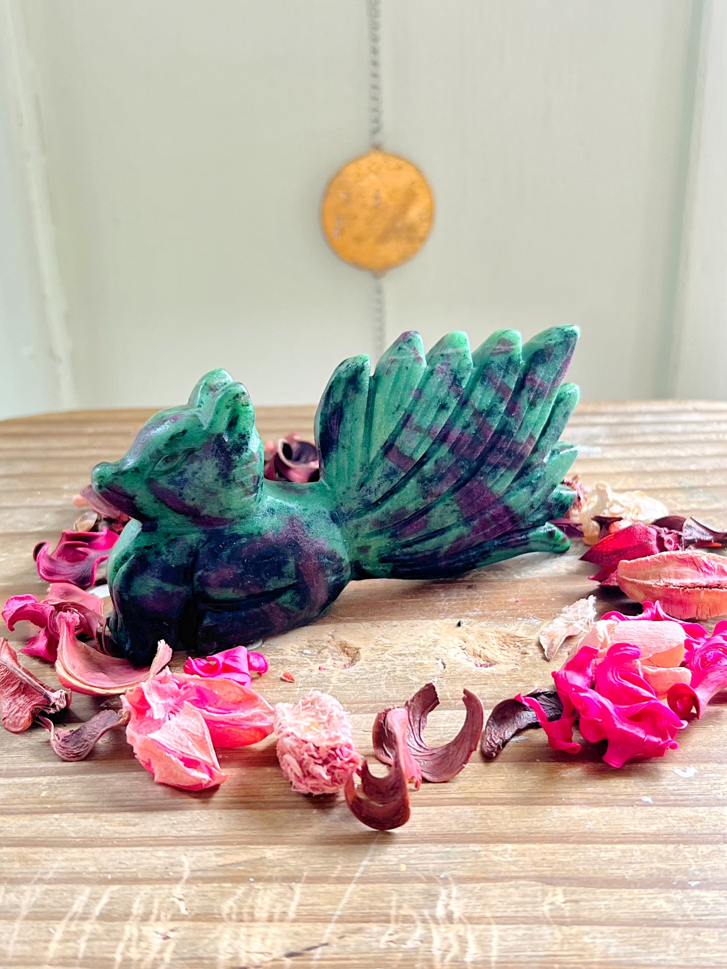 Ruby Zoisite Nine Tail Fox Carving UV REACTIVE