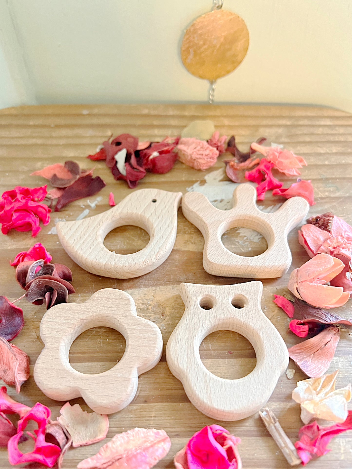 Wooden Sphere Stands in Owls, Birds, Crown, and Flower