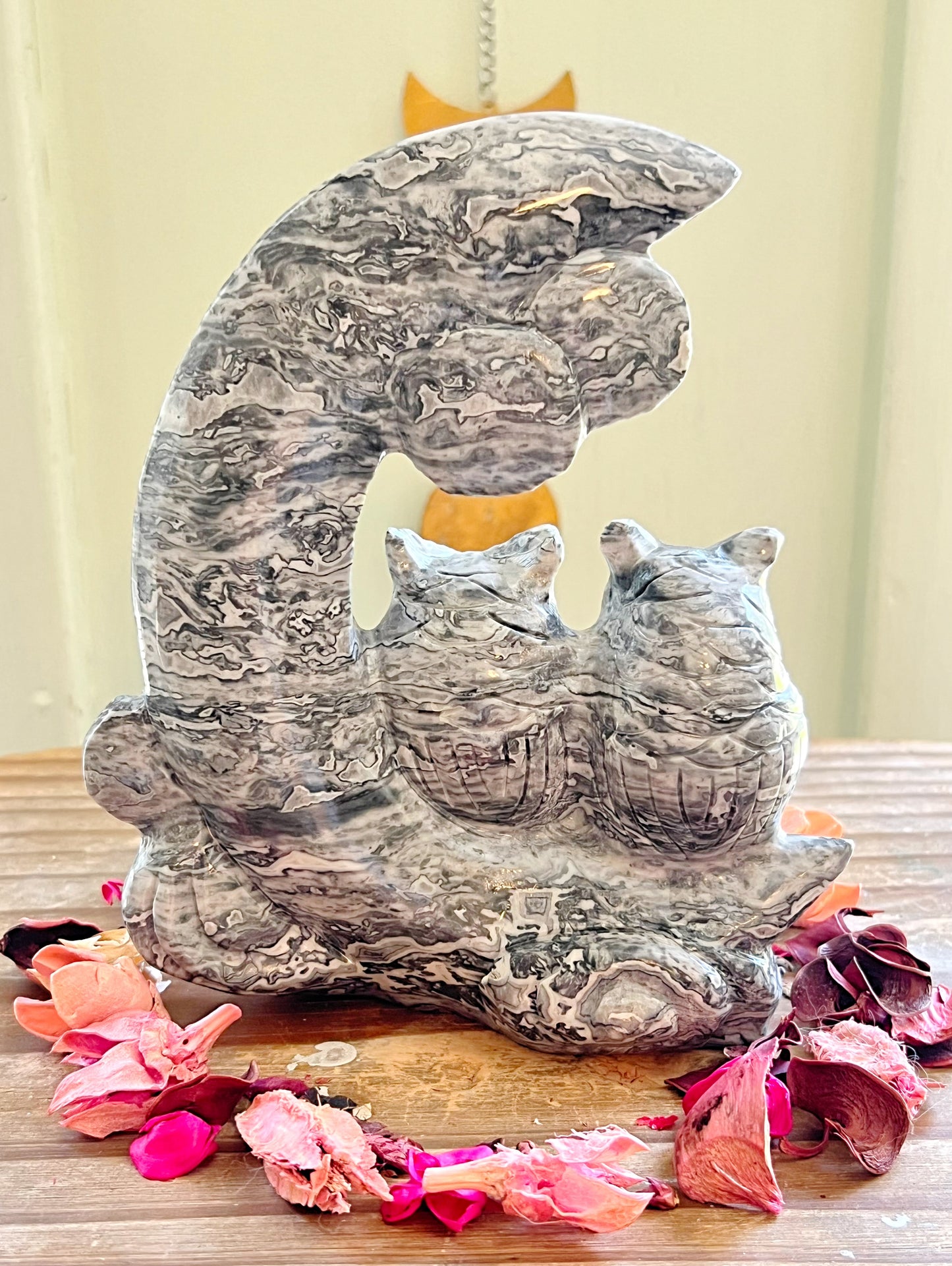 Picasso Jasper Owls On Moon Carving