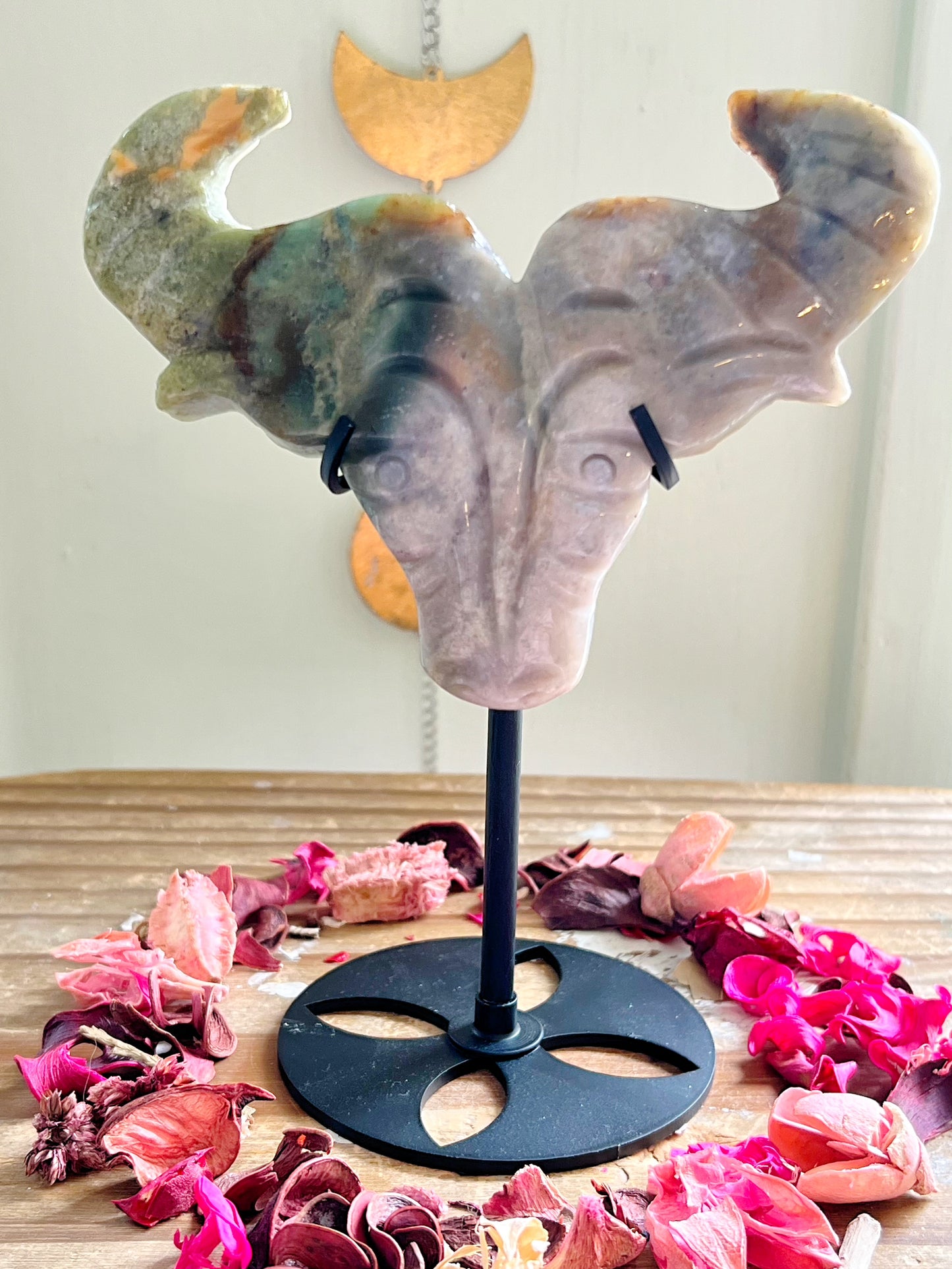 Moss Agate Bullheads on Stands