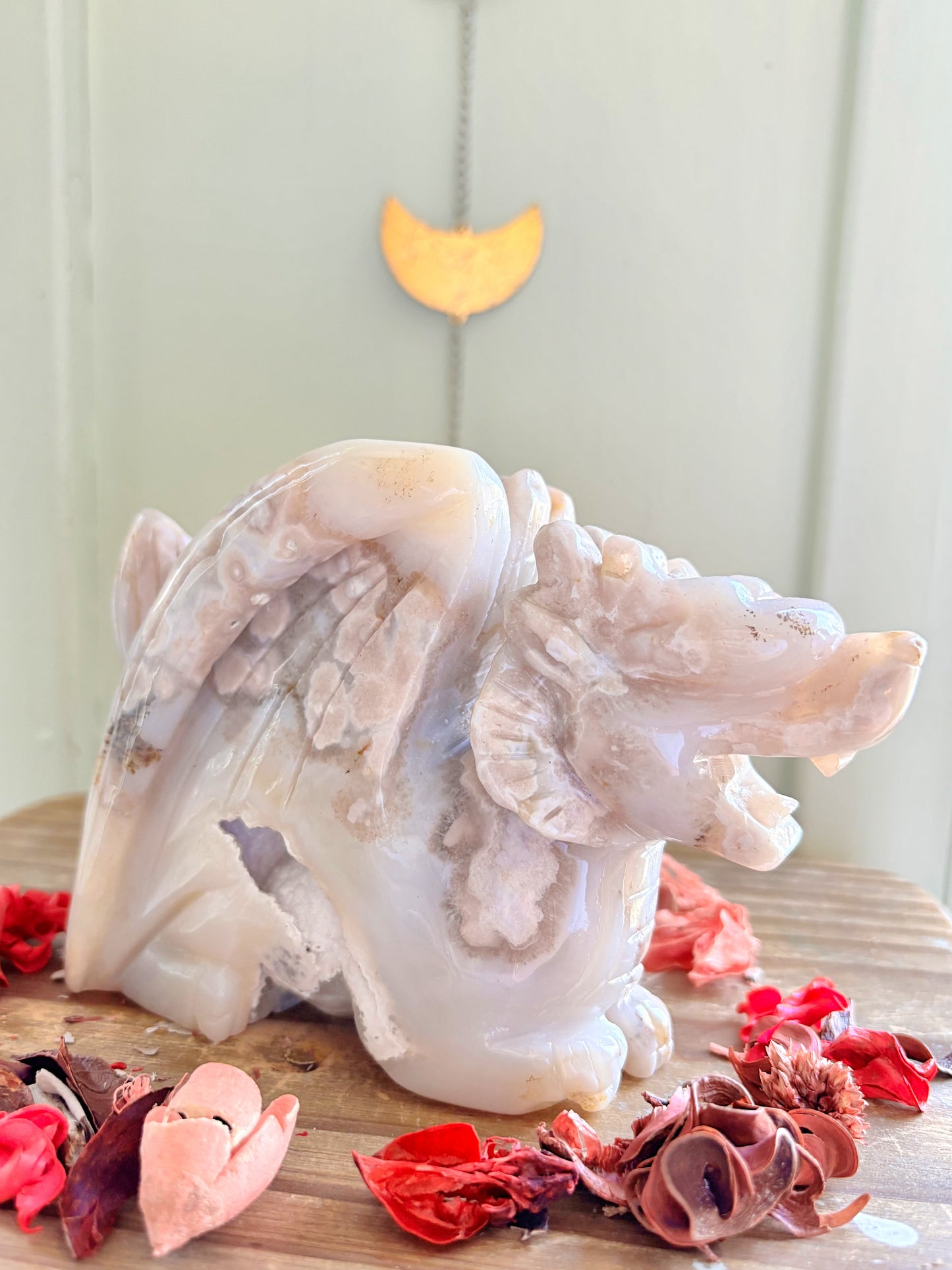 Druzy Flower Agate Dragon Carving