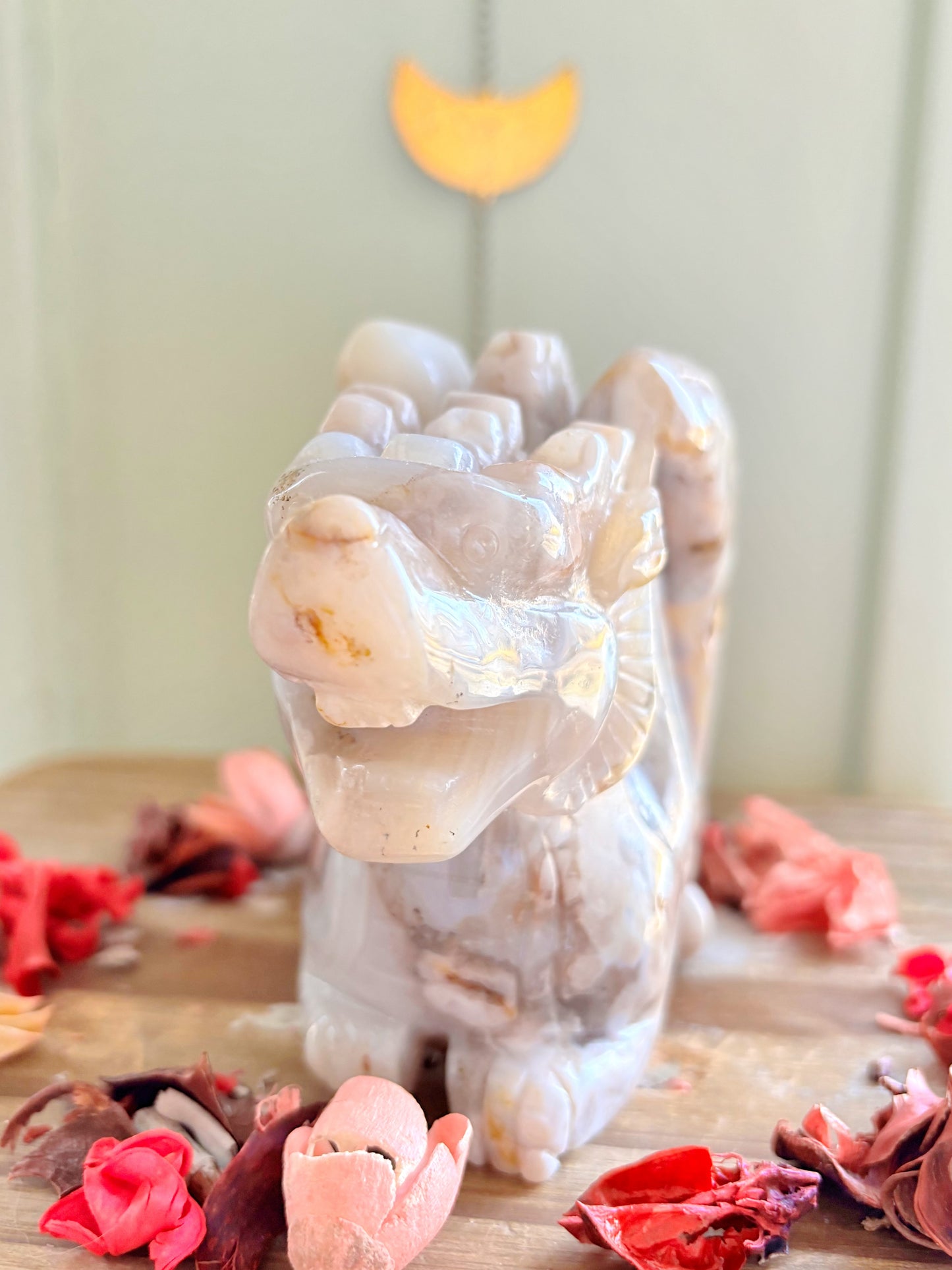 Druzy Flower Agate Dragon Carving