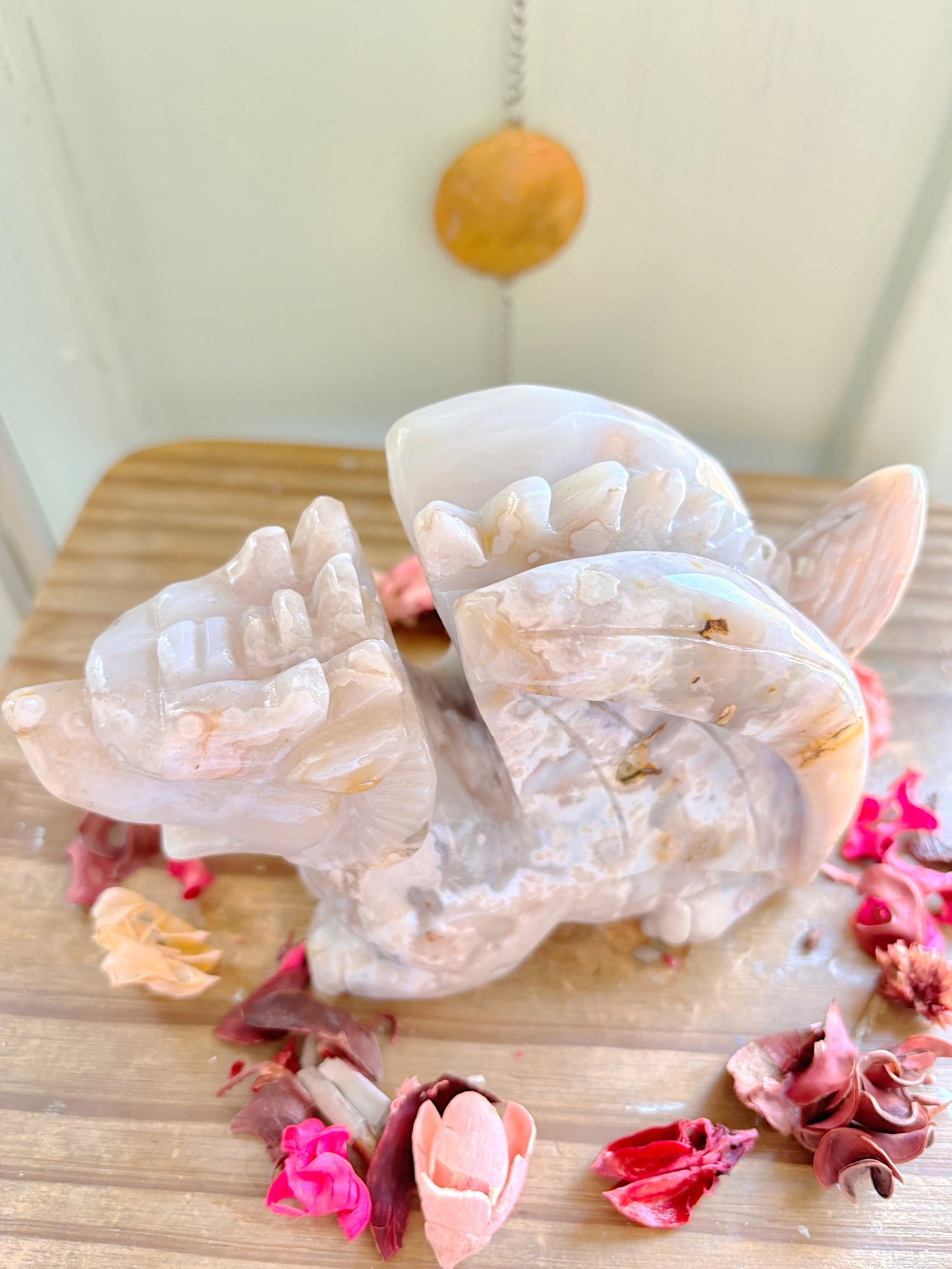 Druzy Flower Agate Dragon Carving
