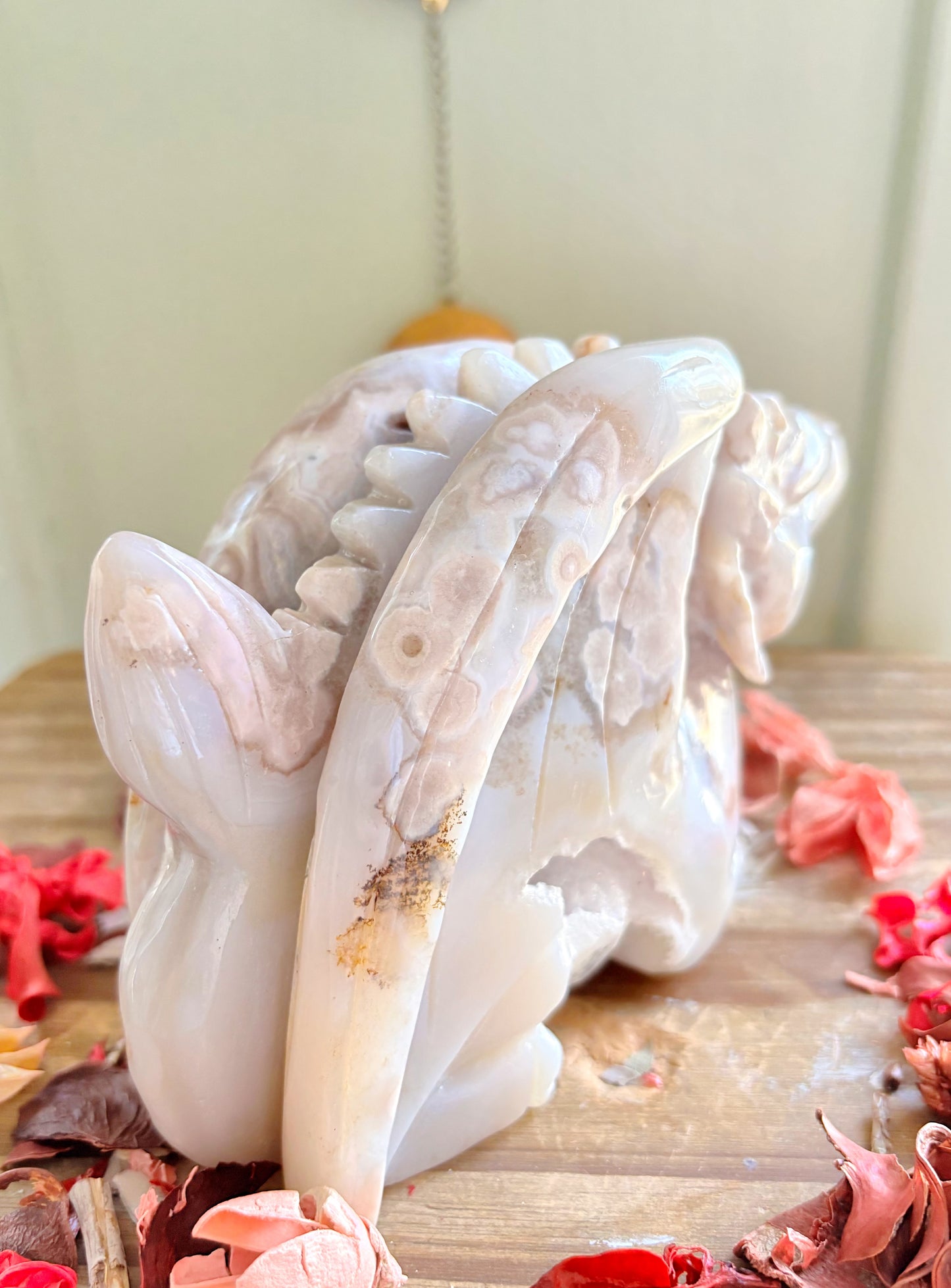 Druzy Flower Agate Dragon Carving
