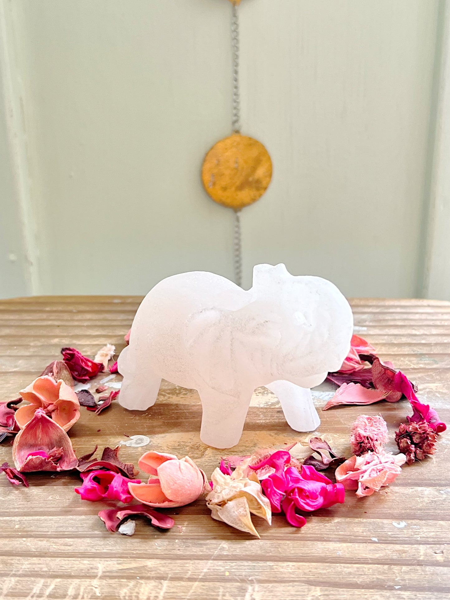 Pink Calcite Elephant Carving UV REACTIVE