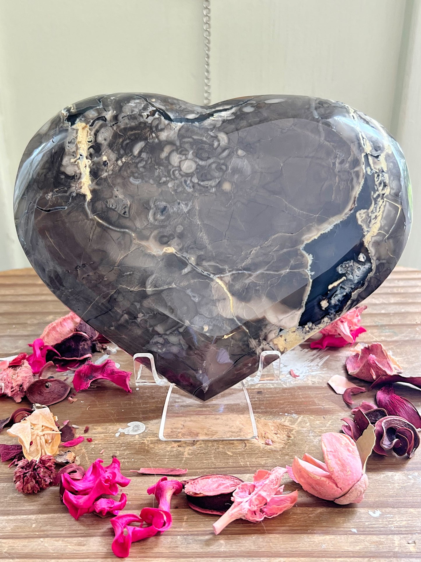 XXL Volcano Agate Heart with Stand UV REACTIVE