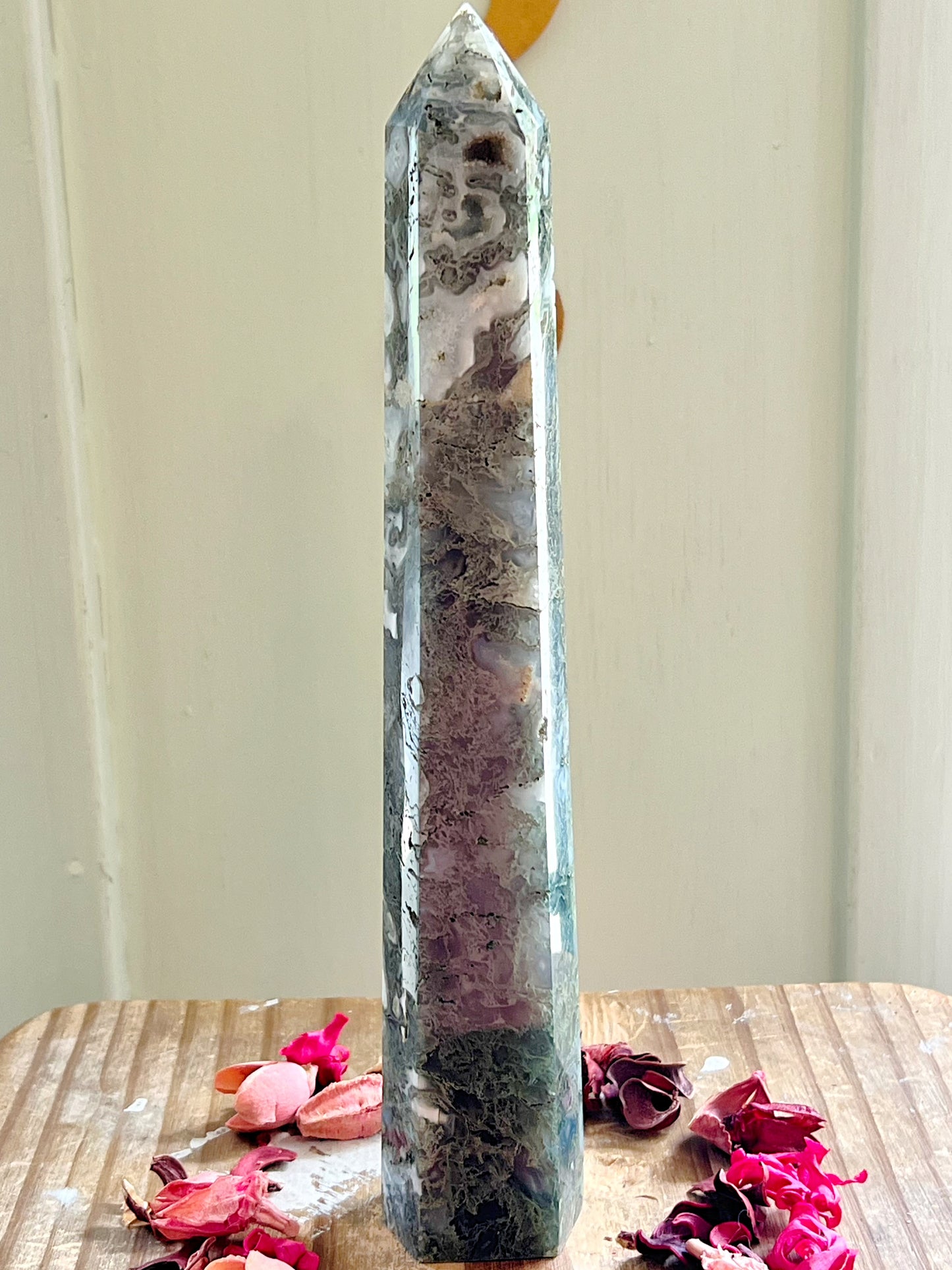 XL Druzy Moss Agate Tower