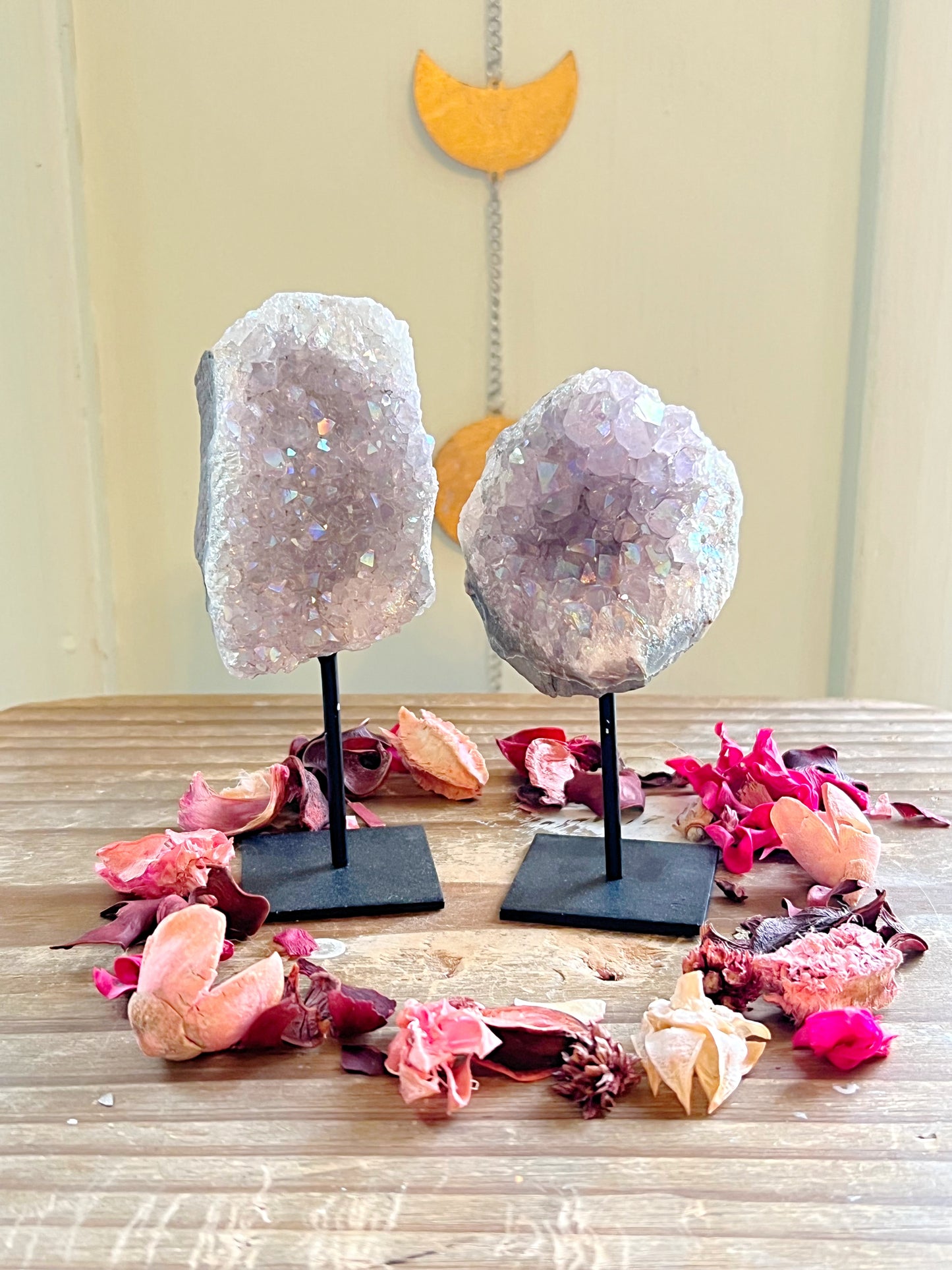 Angel Aura Quartz Clusters on Stands