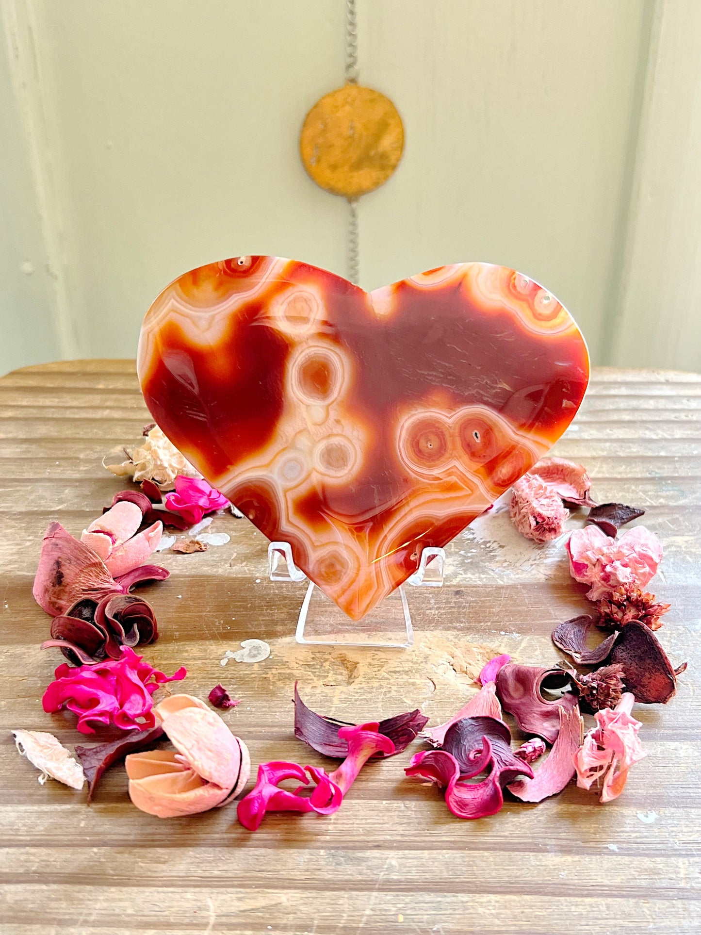 Red Banded Agate Hearts with Stands