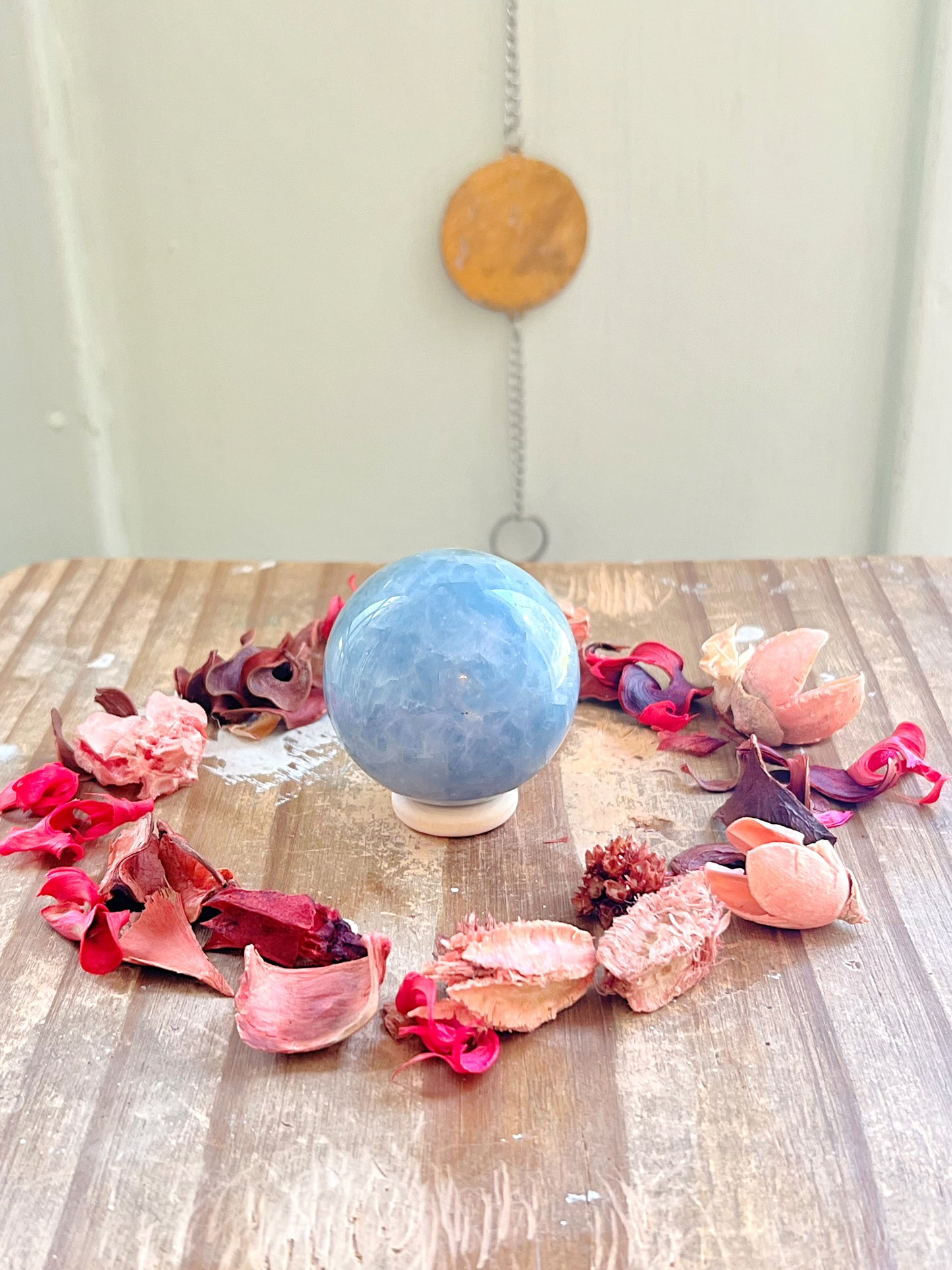 Celestite Spheres with Green Tourmaline