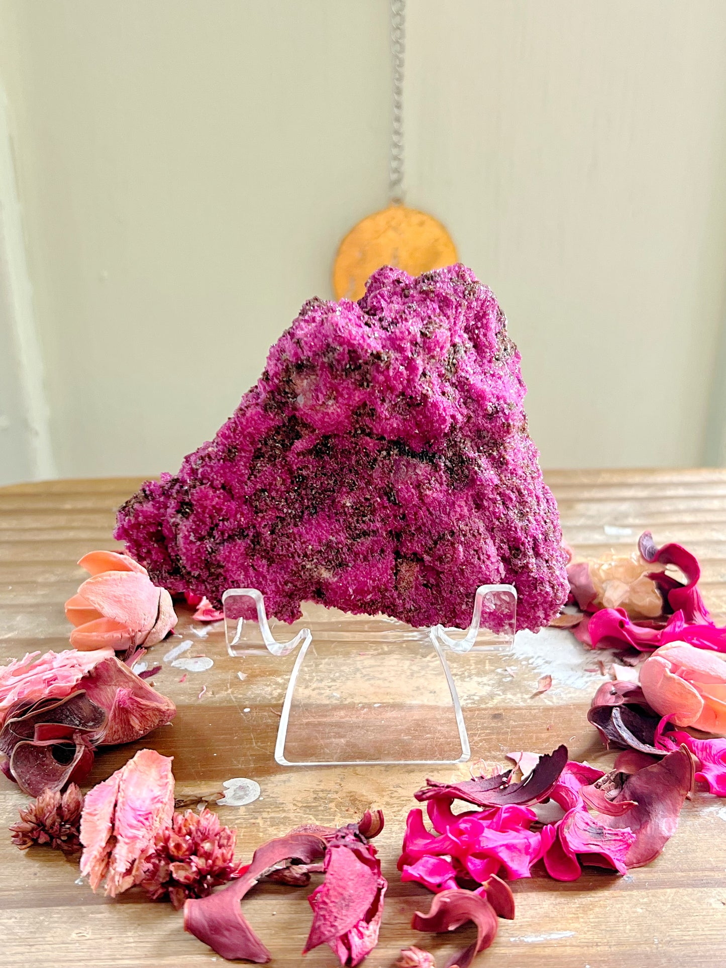 Ruby X Dioptase Specimens on Stand UV REACTIVE