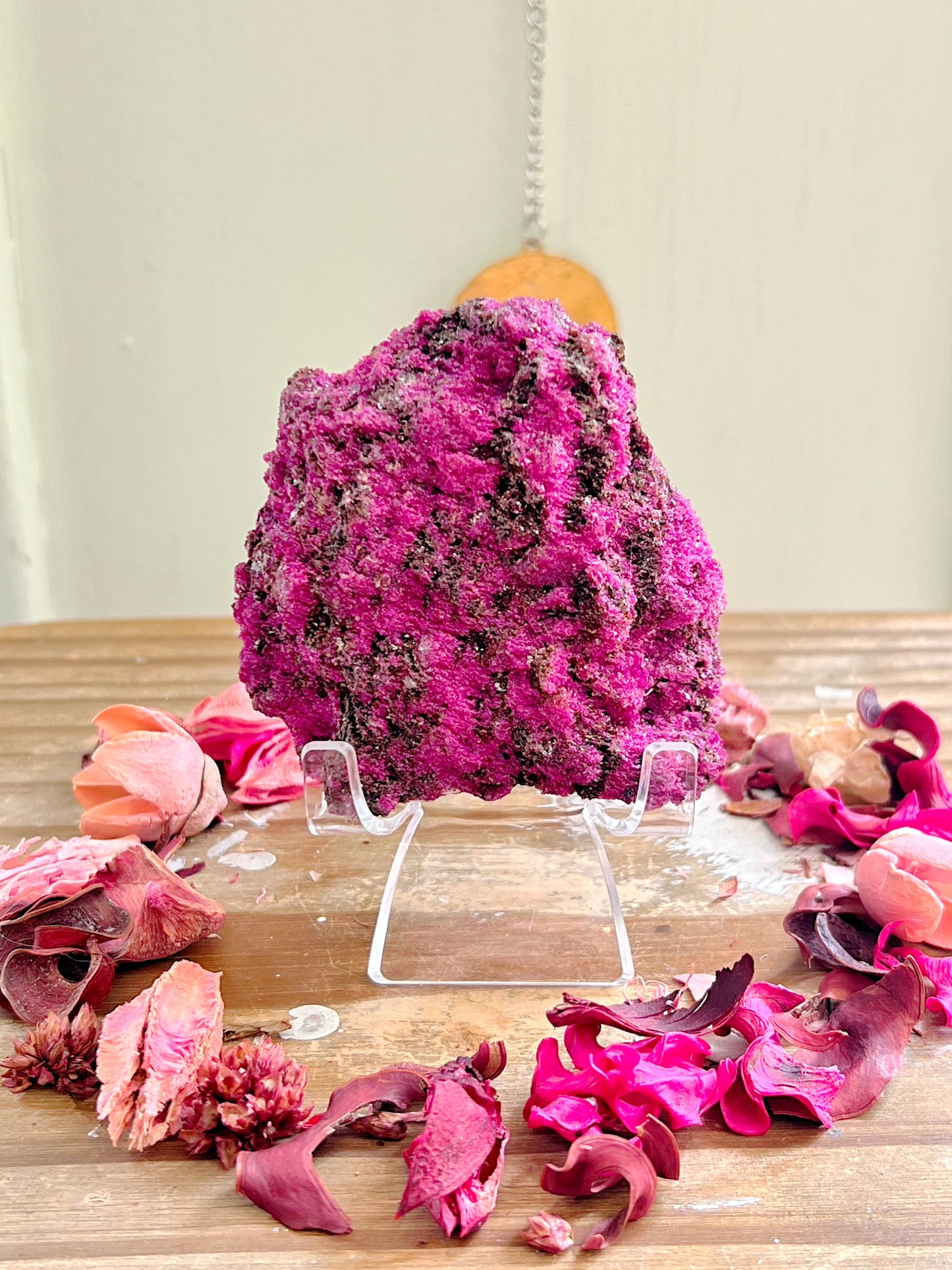 Ruby X Dioptase Specimens on Stand UV REACTIVE
