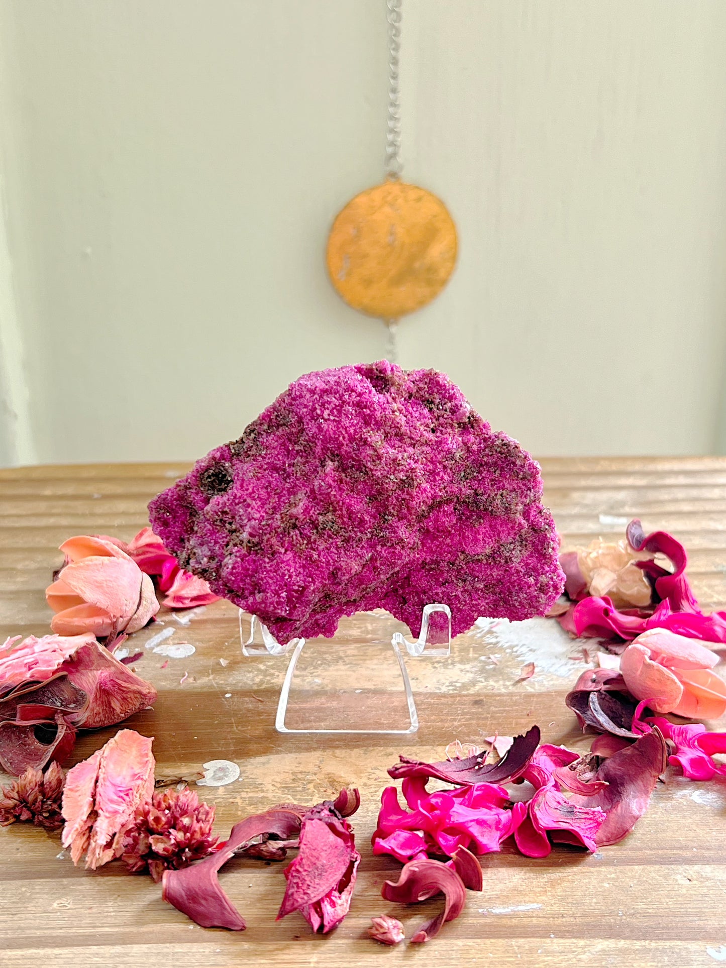 Ruby X Dioptase Specimens on Stand UV REACTIVE