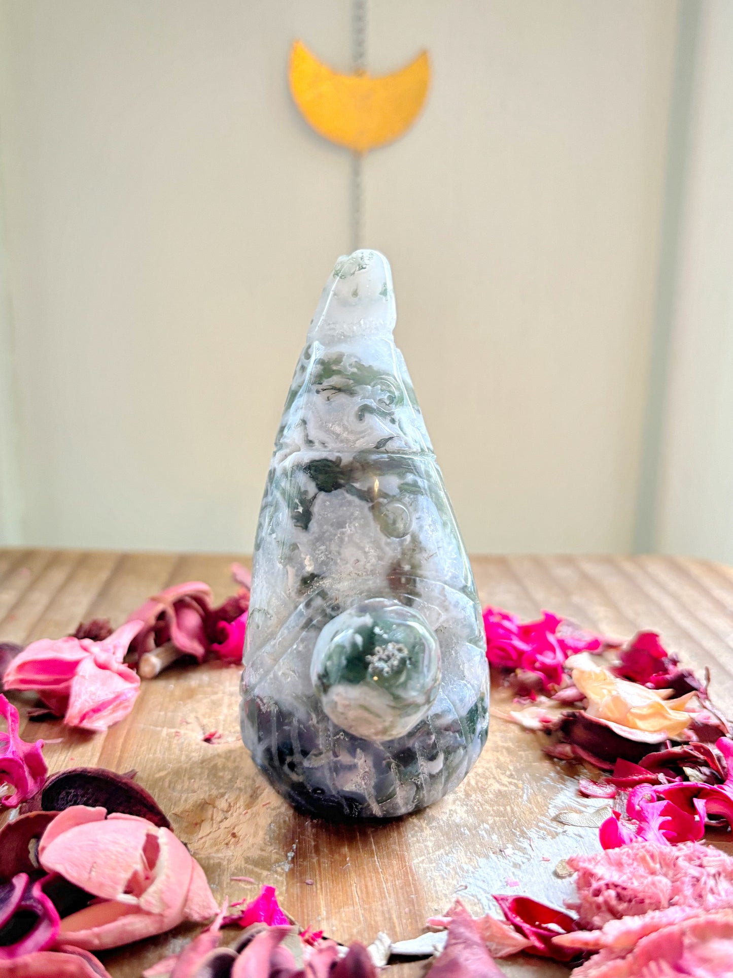 Large Moss Agate Gnome Carvings