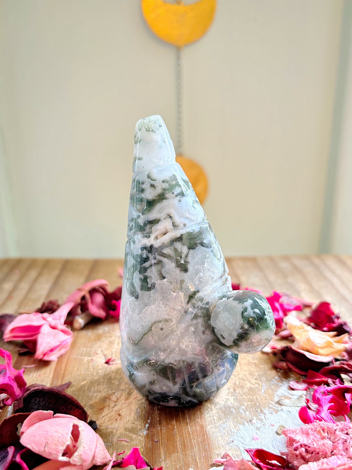 Large Moss Agate Gnome Carvings