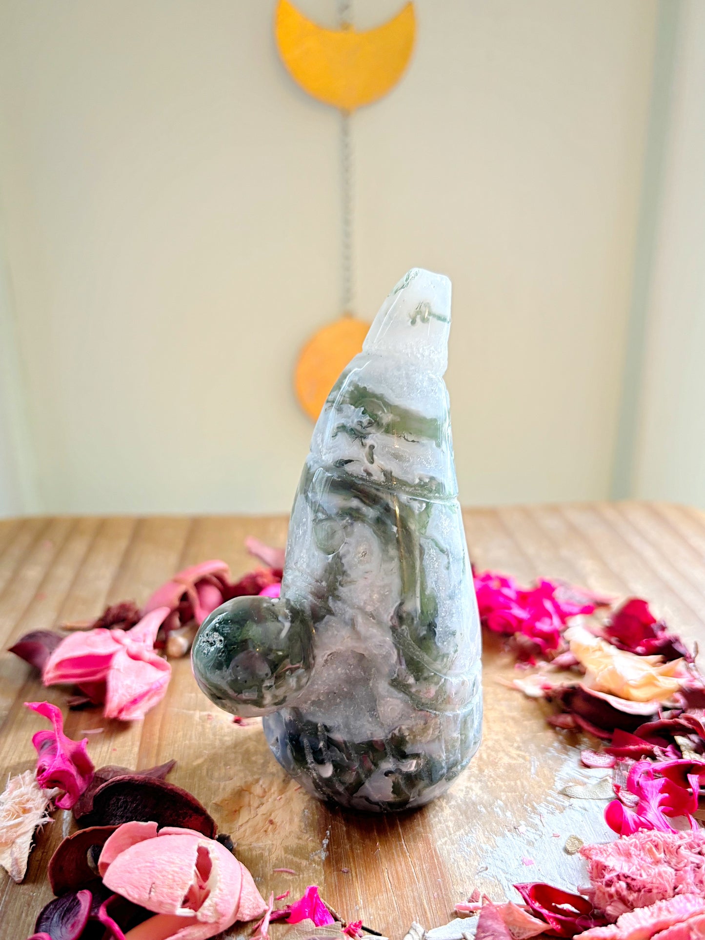 Large Moss Agate Gnome Carvings