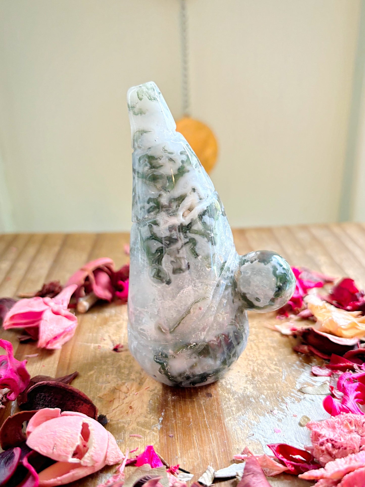 Large Moss Agate Gnome Carvings