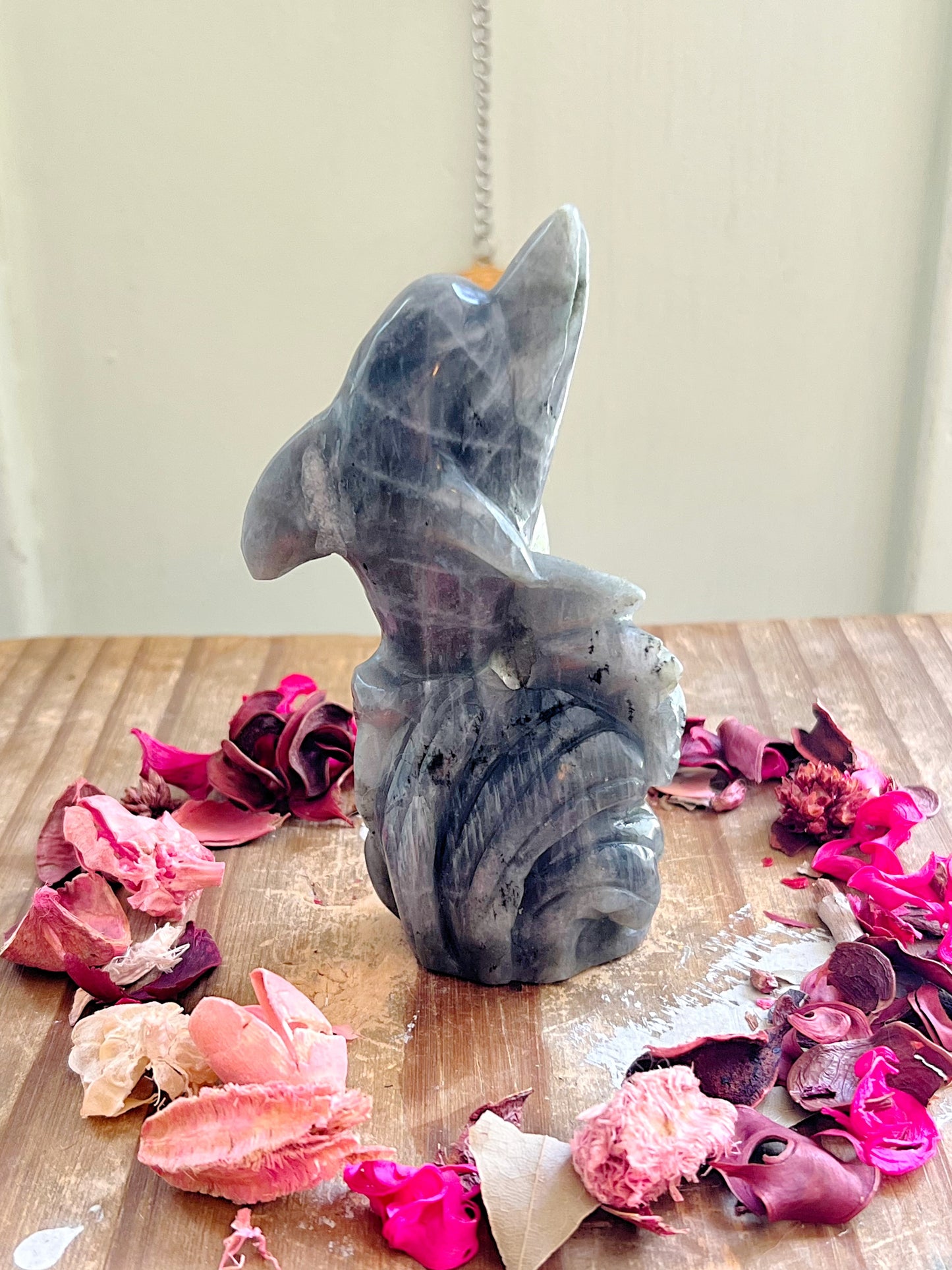 Sunset Labradorite Dolphin Carvings