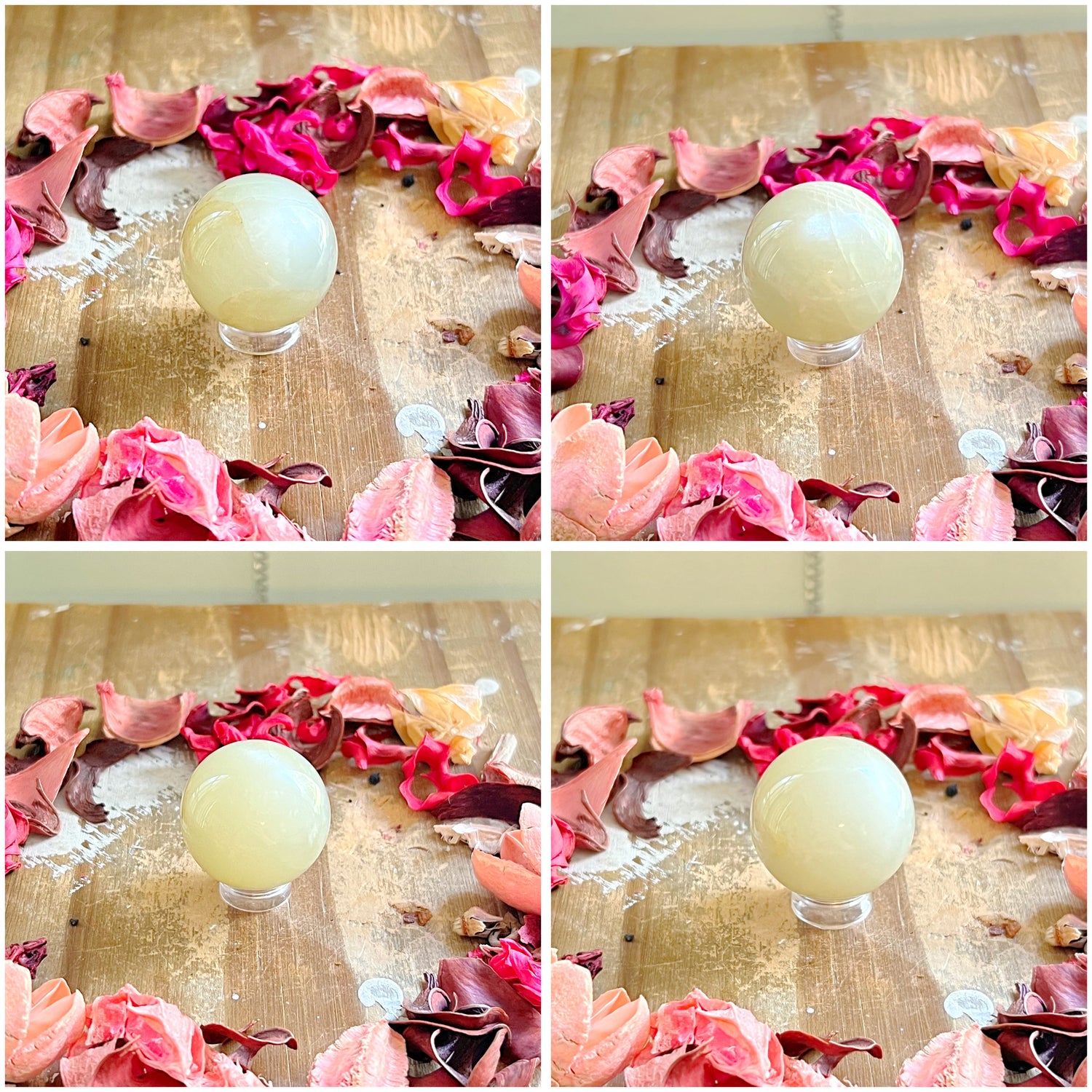 Rose and Quartz - Spheres - High-quality Green Moonstone Spheres