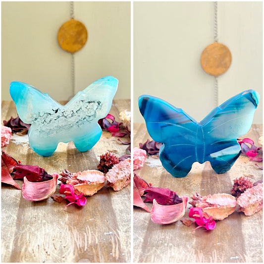 Blue Agate Butterfly Carvings