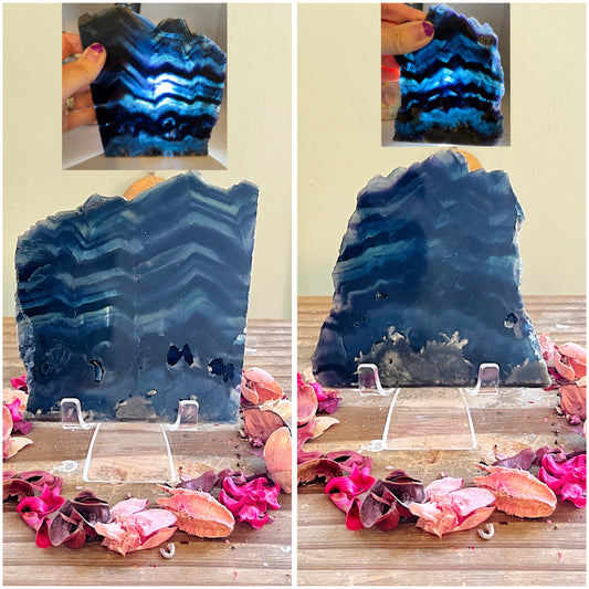 Blue Rose Fluorite Slabs on Stands UV REACTIVE