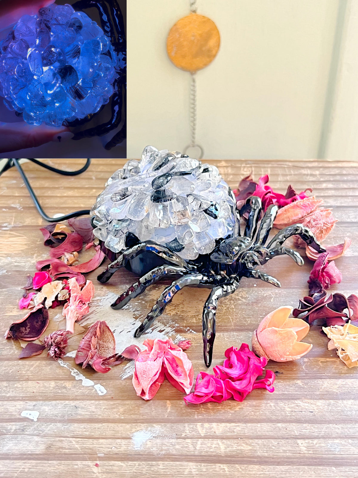 Tourmaline in Quartz Spider Lamp