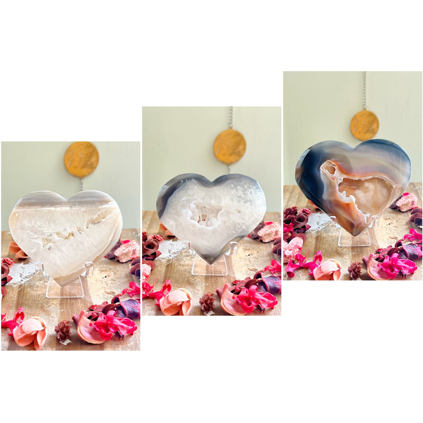 Druzy Agate x Quartz Hearts on Stands