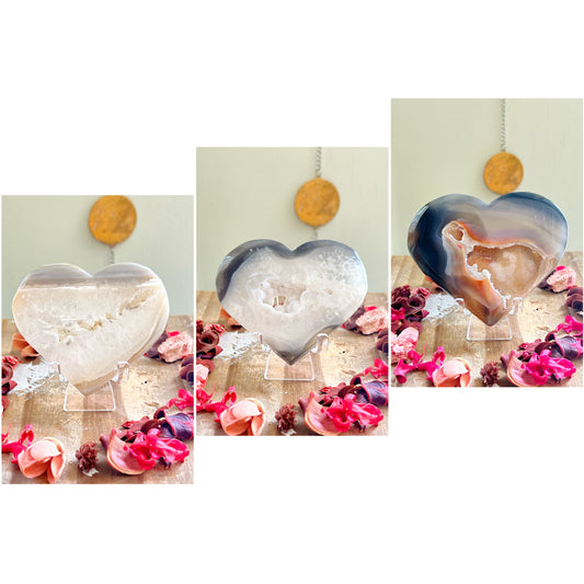Druzy Agate x Quartz Hearts on Stands