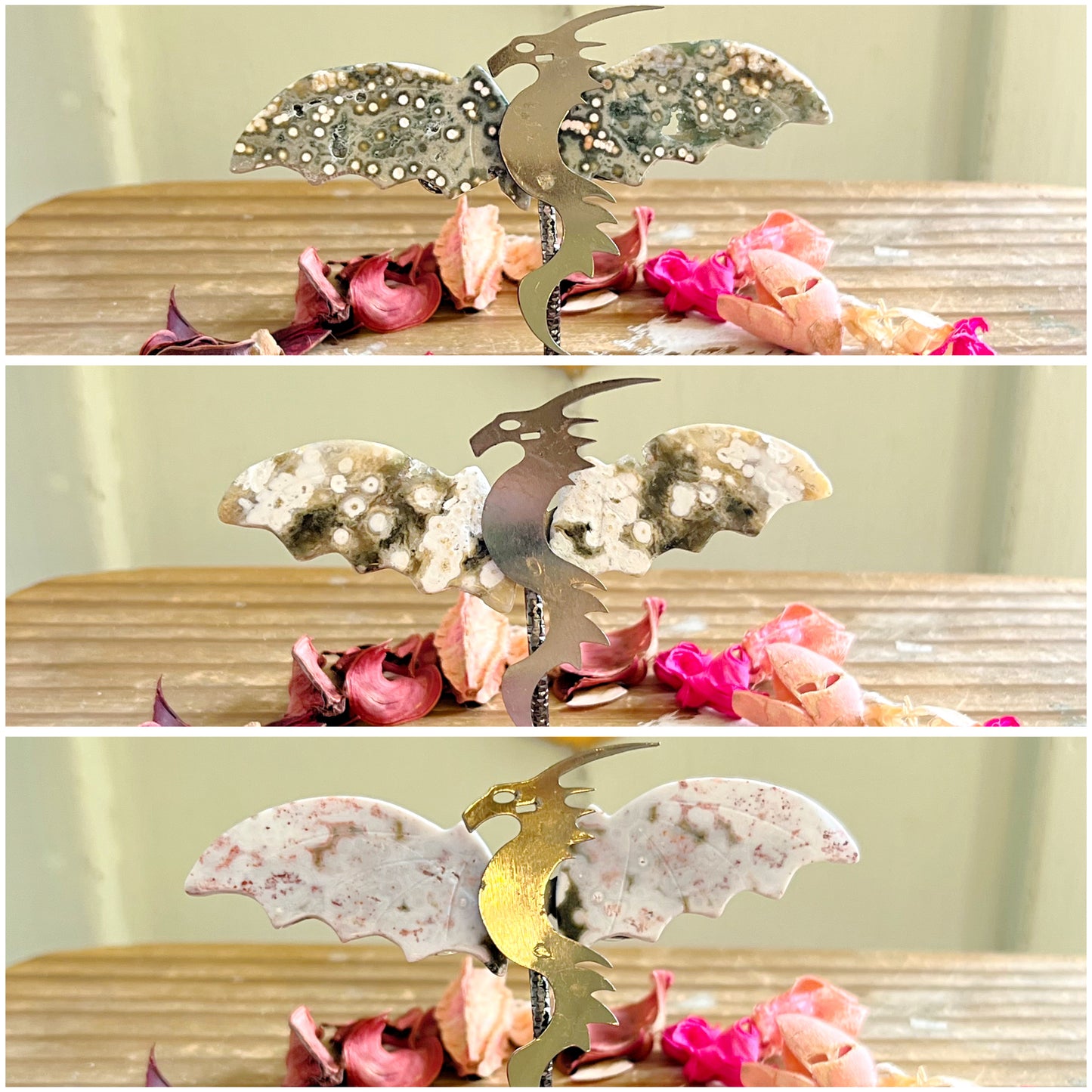 Orbicular Ocean Jasper Dragon Carvings