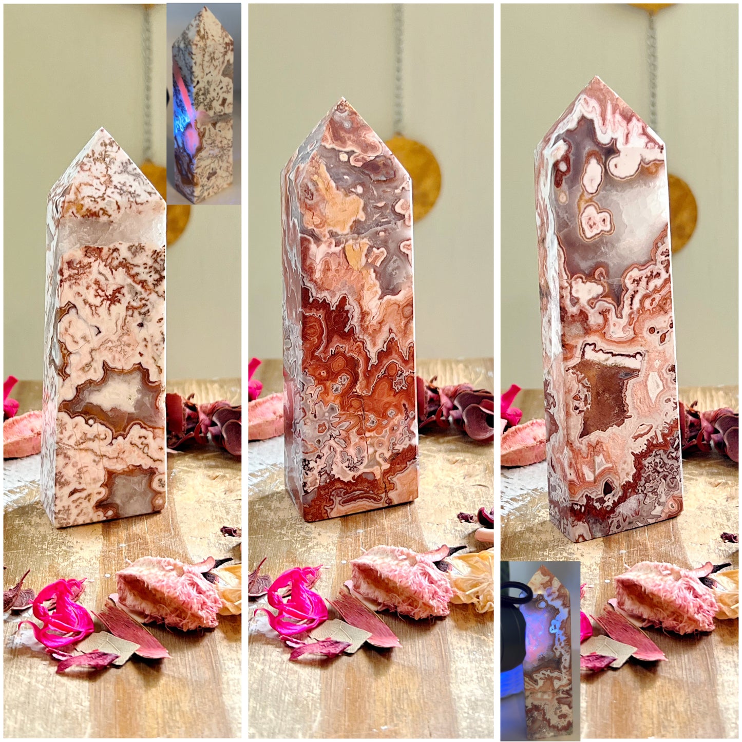 Mexican Lace Agate x Calcite UV REACTIVE Towers