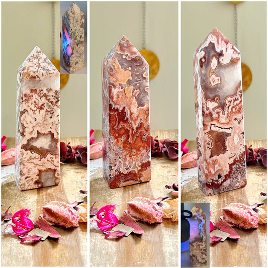 Mexican Lace Agate x Calcite UV REACTIVE Towers