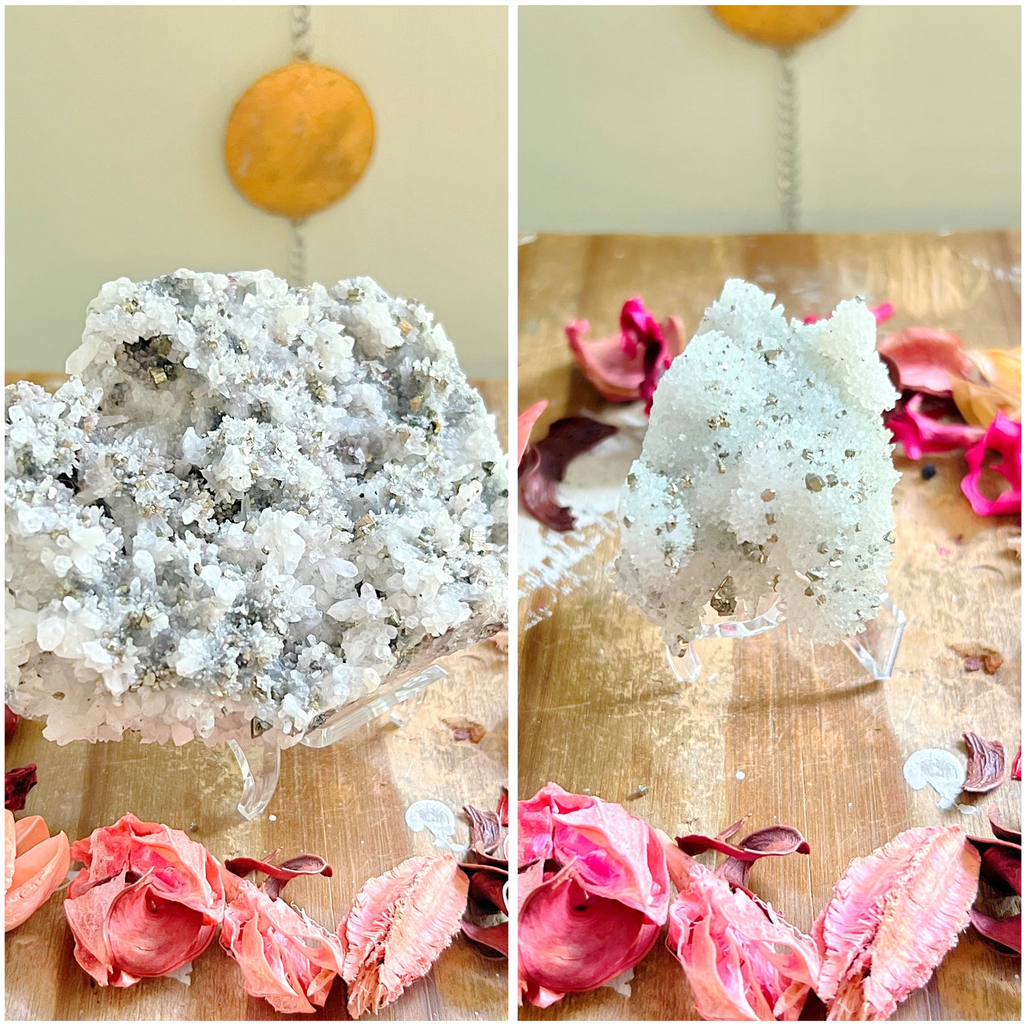 Pyrite X Quartz Clusters On Stands
