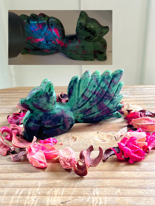 Ruby Zoisite Nine Tail Fox Carving UV REACTIVE