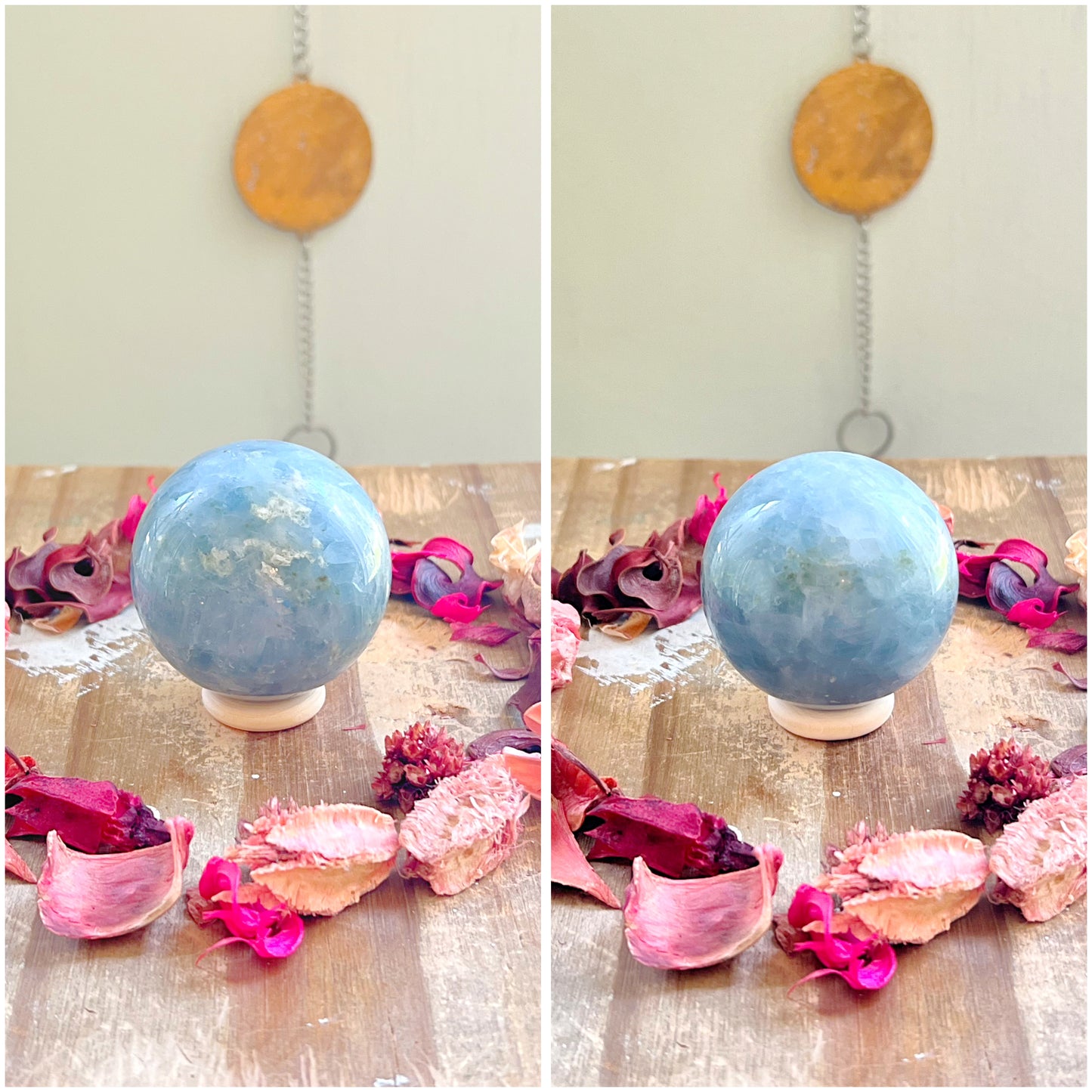 Celestite Spheres with Green Tourmaline