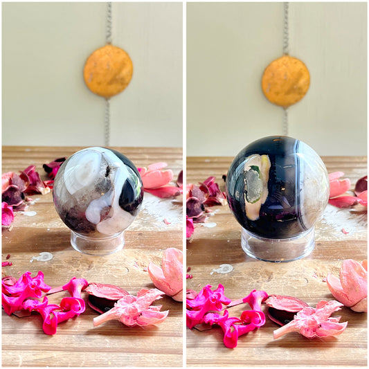 Black Agate X Quartz Spheres