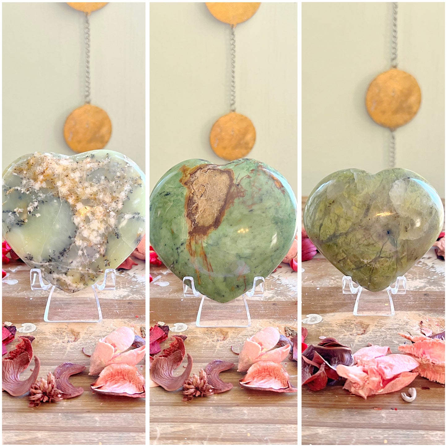 Green Opal Hearts on Stands