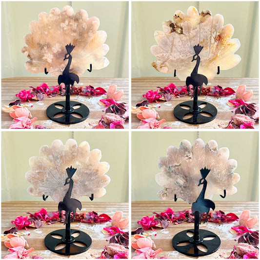 Flower Agate Peacock Carvings