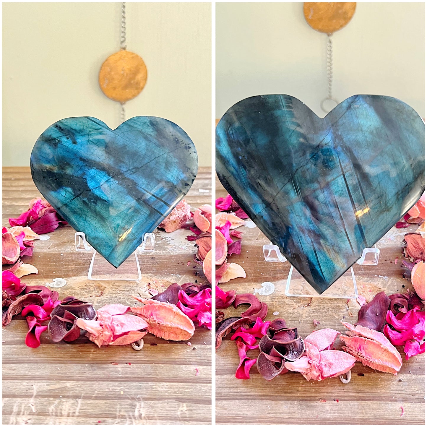 Labradorite Hearts on Stands
