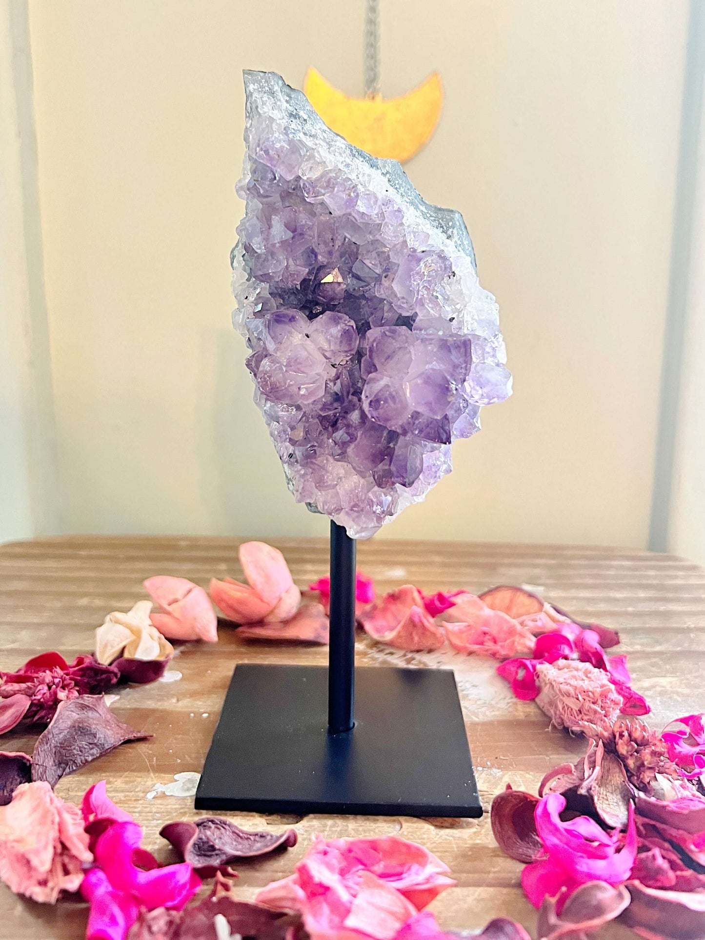 Rose and Quartz - Raw Crystals - Amethyst Crystal On Stand