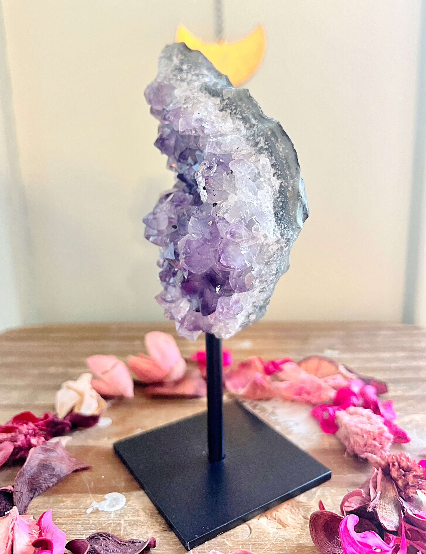 Rose and Quartz - Raw Crystals - Amethyst Crystal On Stand