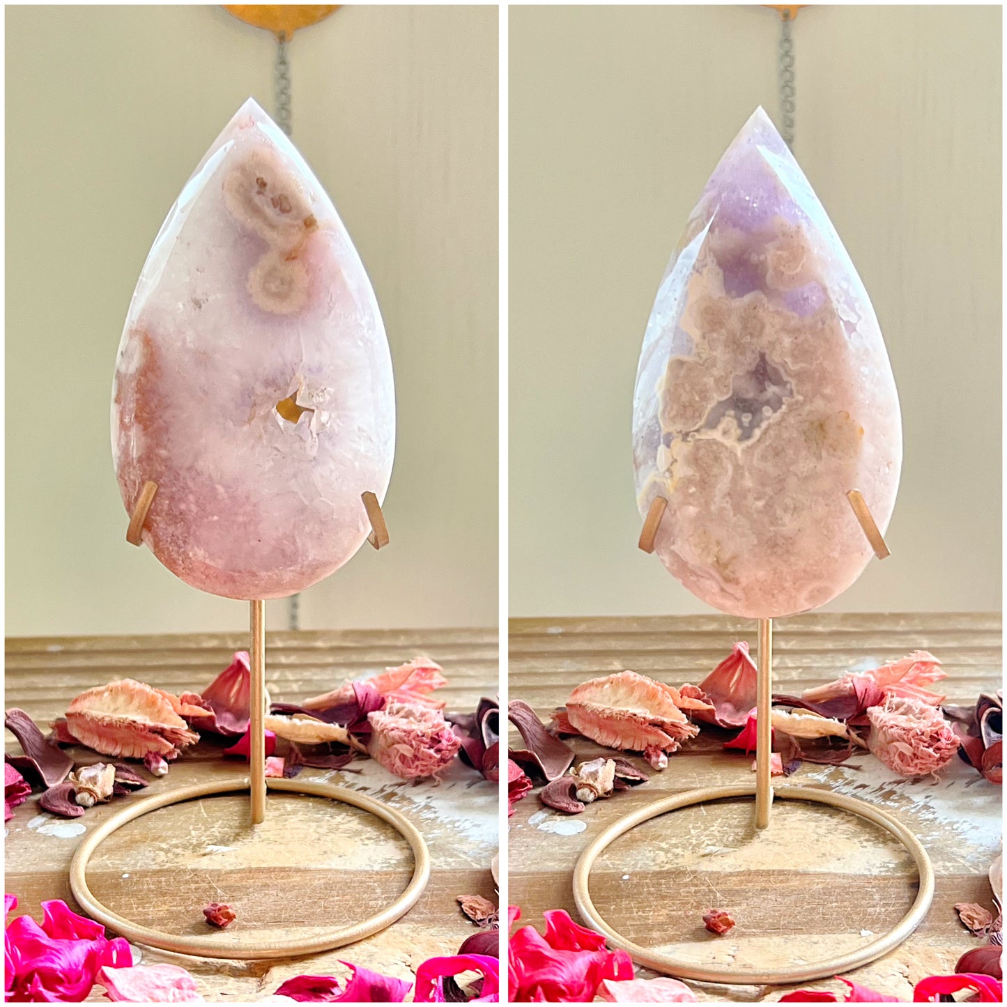 Flower Agate x Amethyst x Quartz Tear Drops on Stands