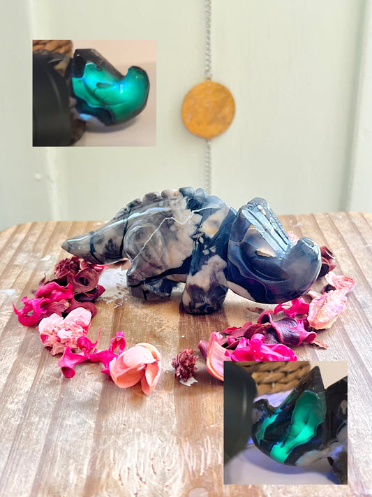 Volcano Agate Dinosaur Carving UV REACTIVE