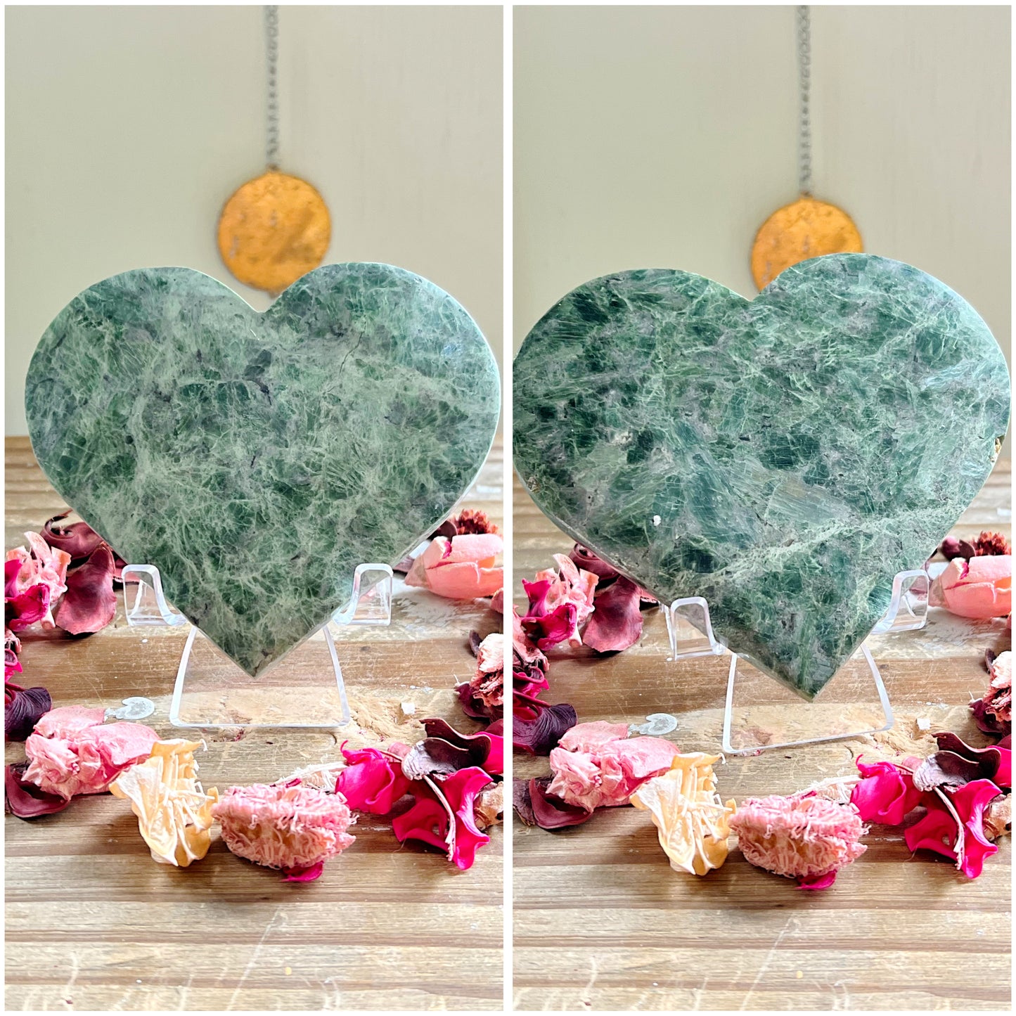 Epidote Hearts on Stands